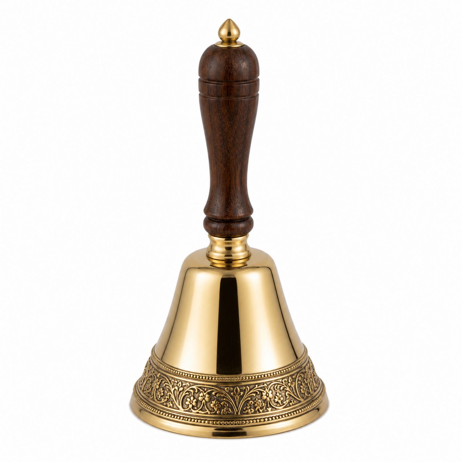 Elegante Handglocke aus Messing mit Holzgriff, 12,0 x 25,0 cm, Gold
