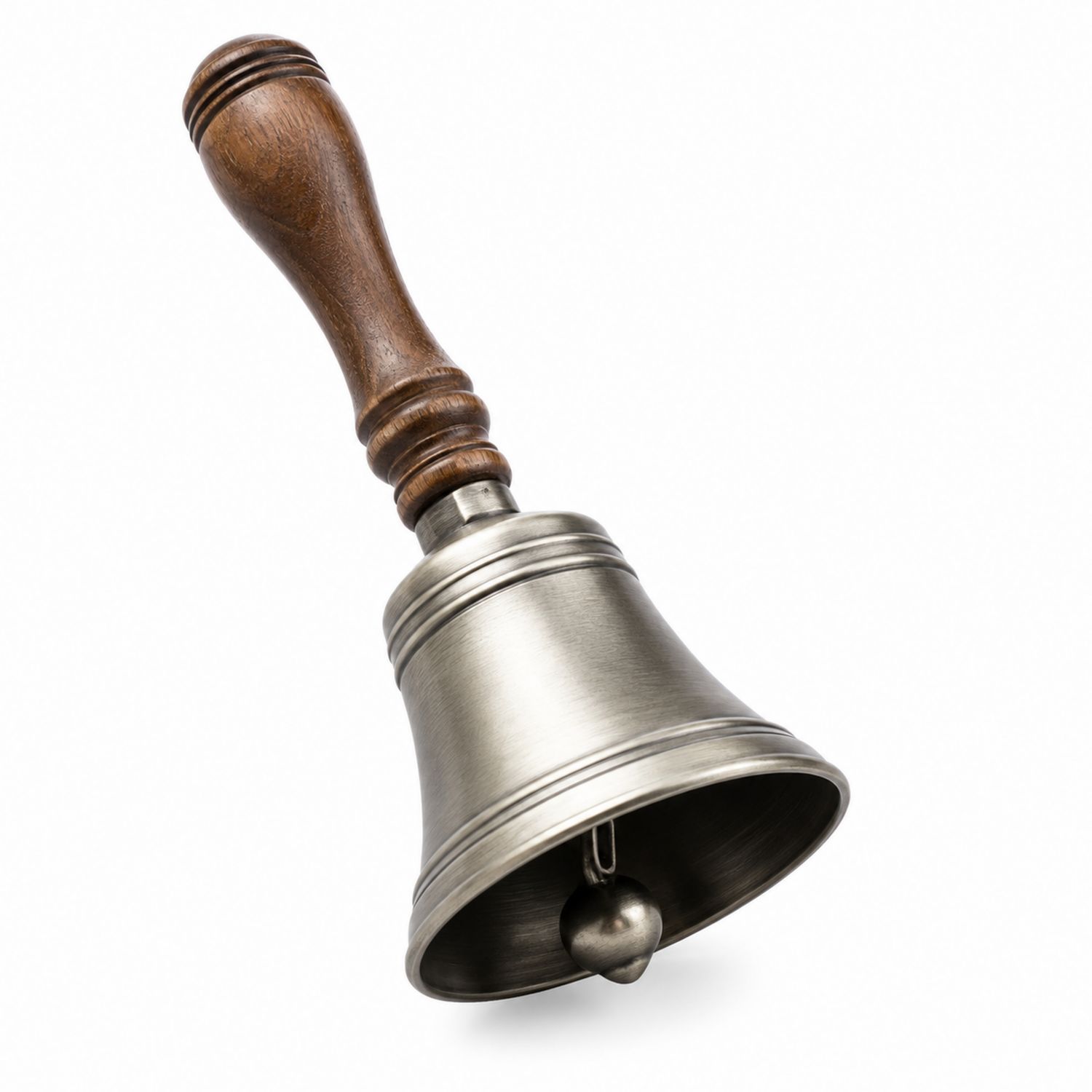 Handglocke mit Holzgriff Silberfarben