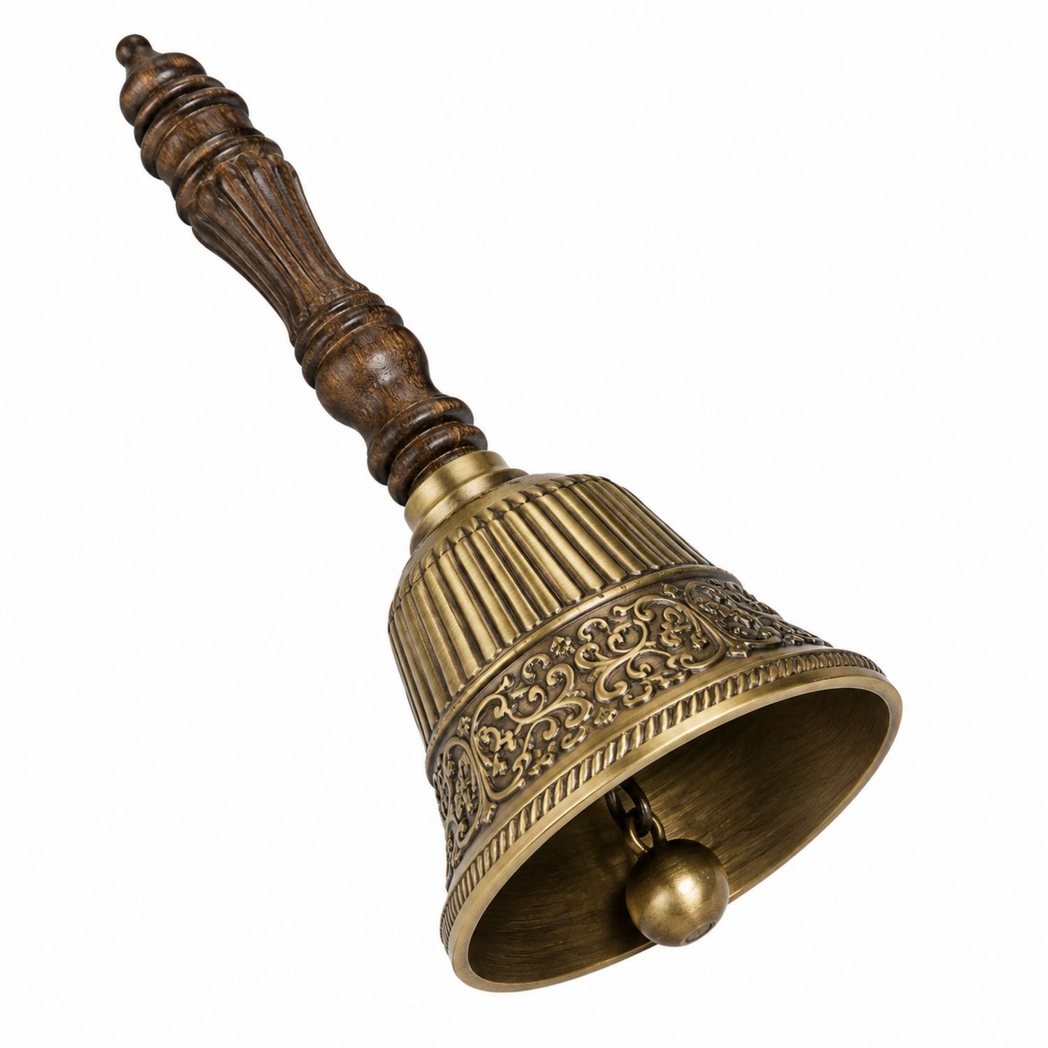 Antike Handglocke aus Messing mit Holzgriff