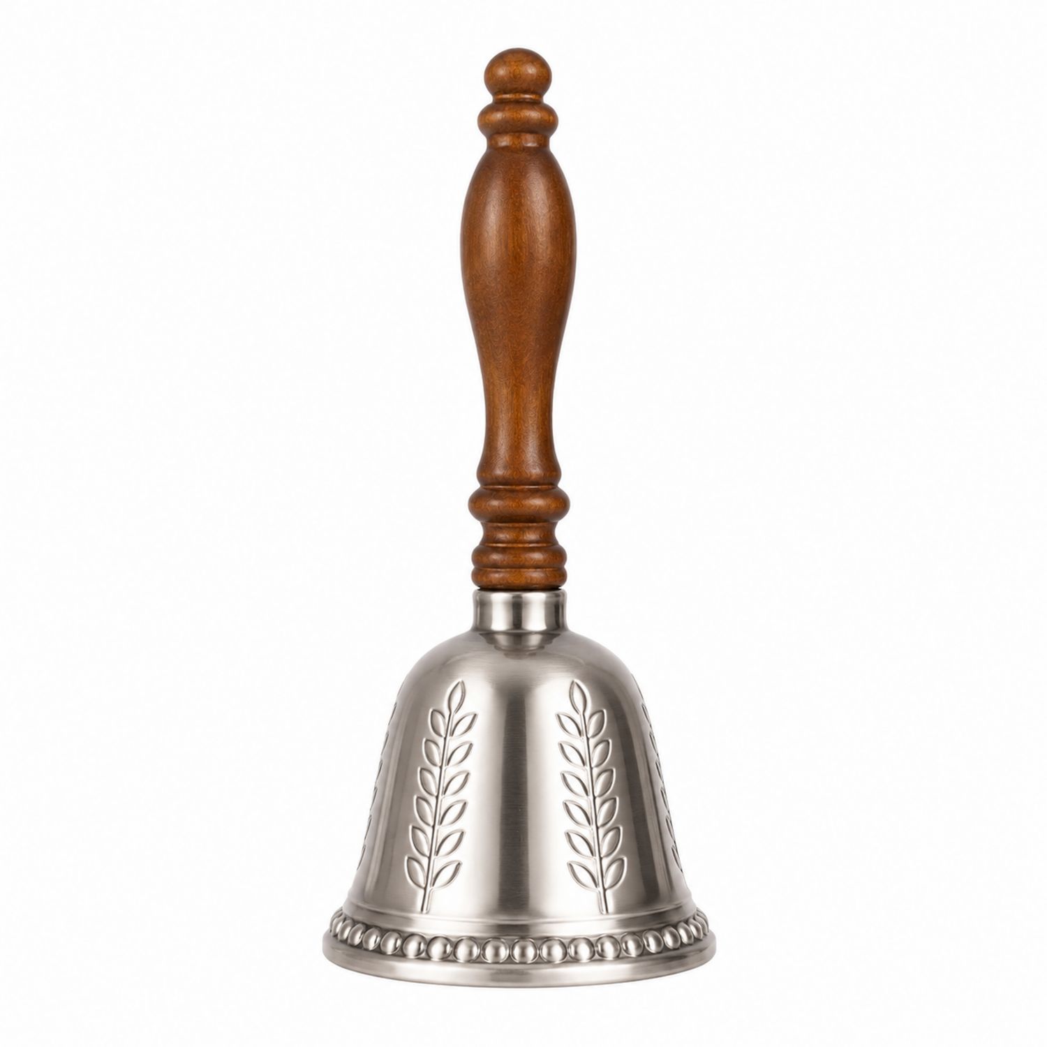 Handglocke mit Holzgriff und Gravur - Silber/Braun