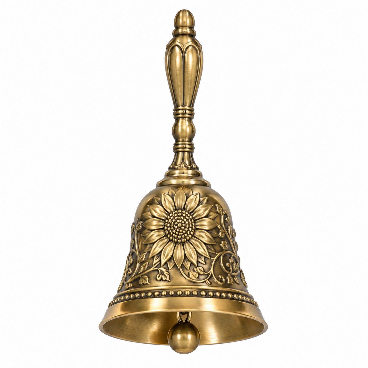 Handglocke aus Messing mit Sonnenblumen-Design
