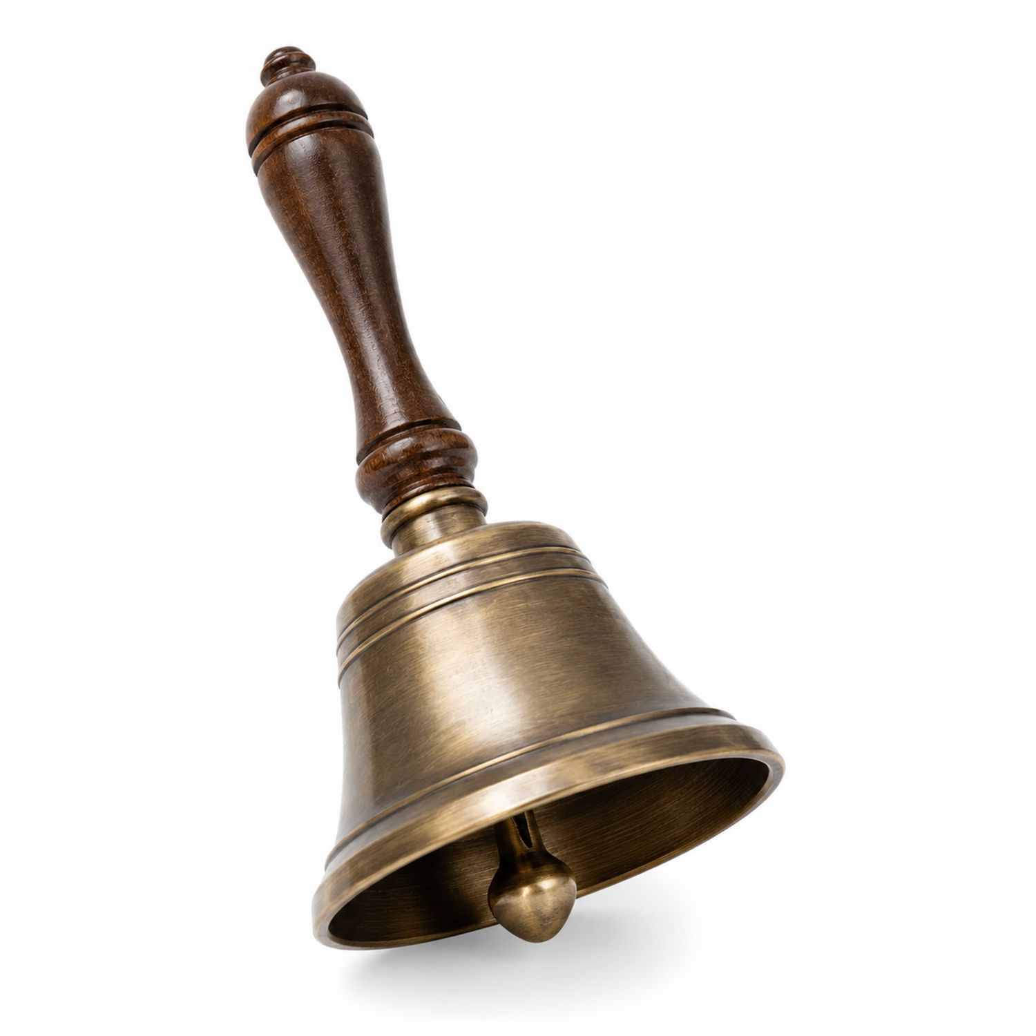Klassische Handglocke mit Holzgriff, Antikes Messing