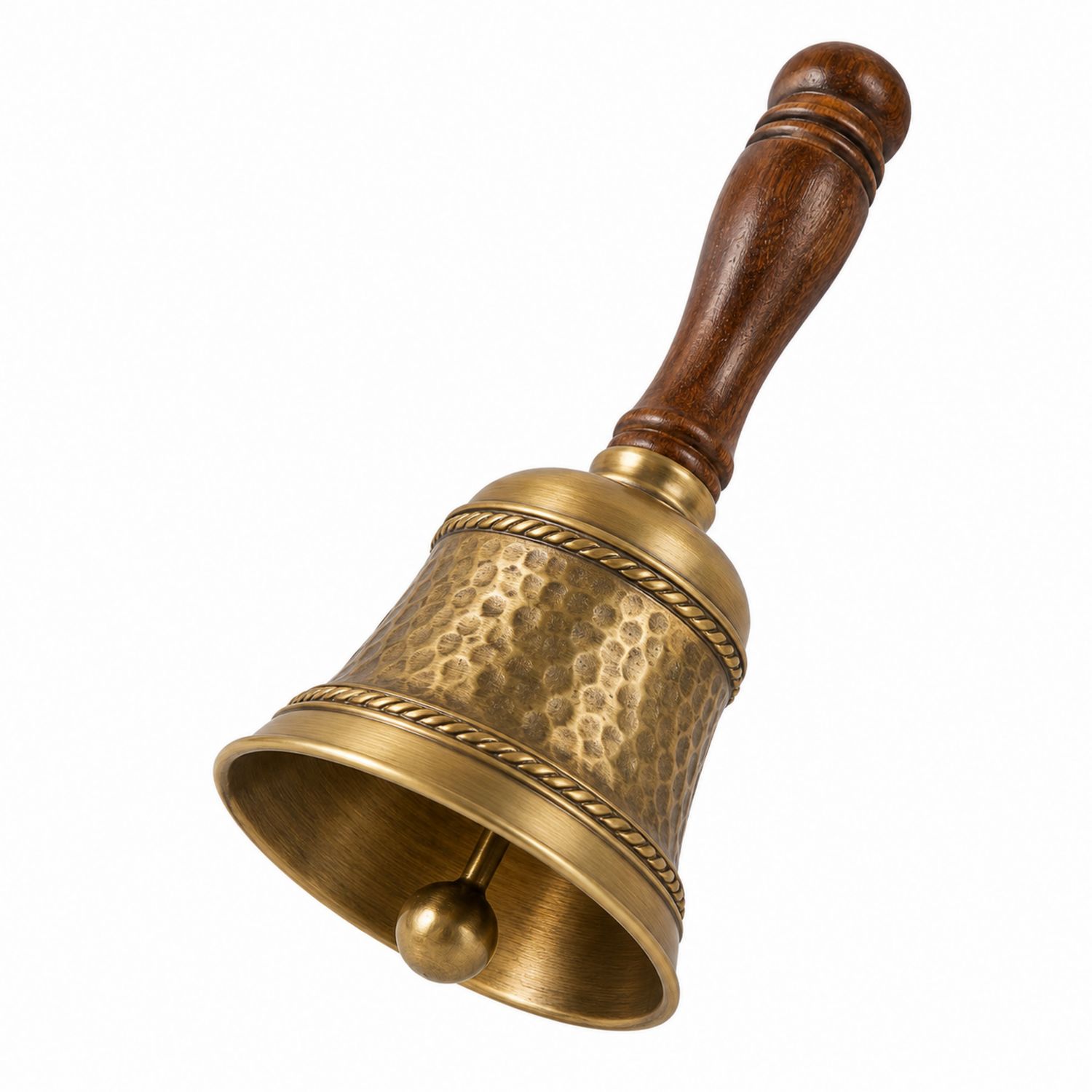 Antike Handglocke aus Messing mit Holzgriff 20 cm
