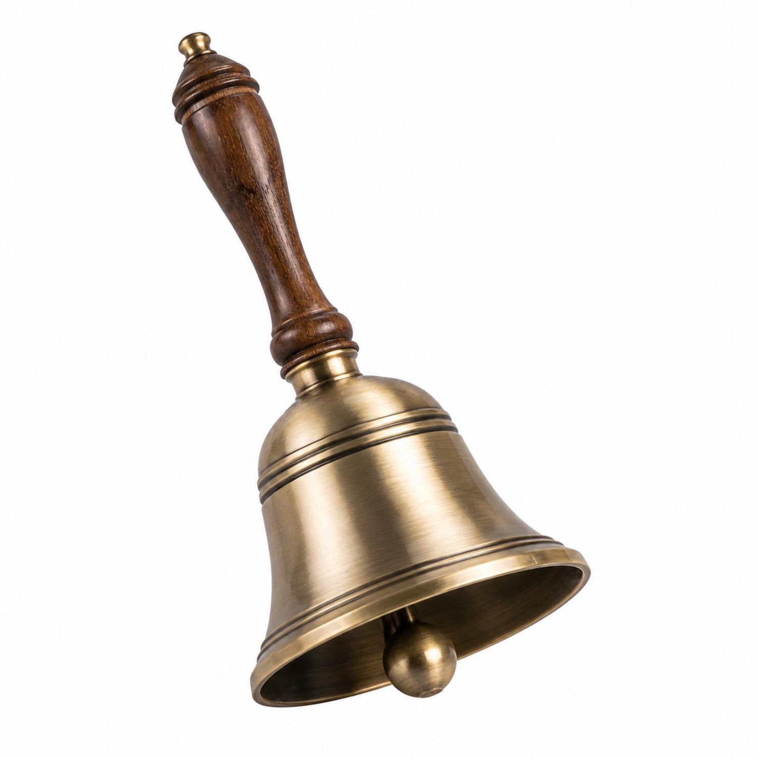 Antike Handglocke aus Messing mit ergonomischem Holzgriff
