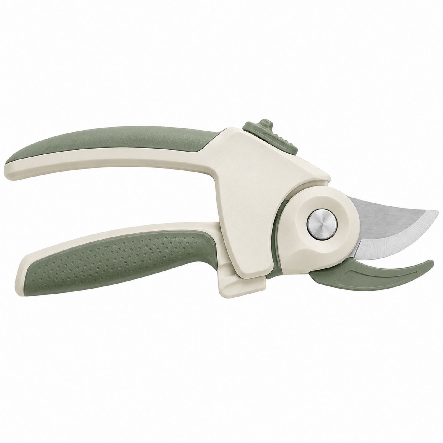 Tijeras de poda ergonómicas verde y blanco con hoja de acero inoxidable