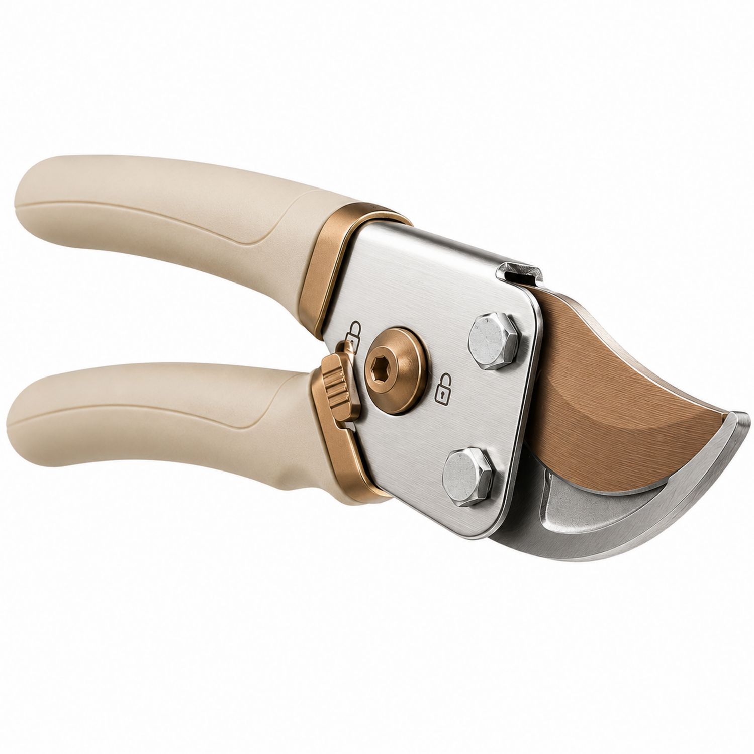 Tijeras de podar con hoja curva y mango ergonómico beige