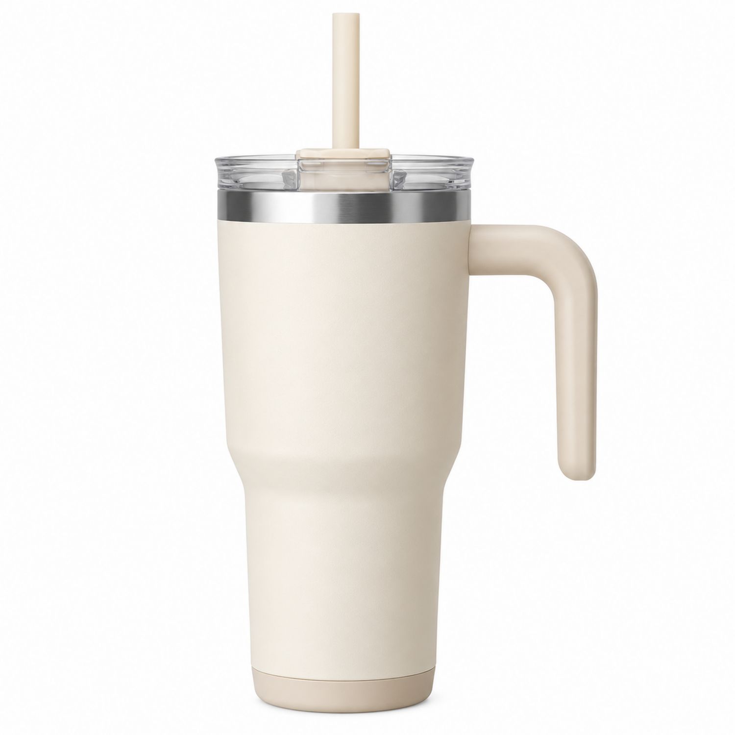 Isolierbecher mit Griff und Strohhalm Beige 700ml