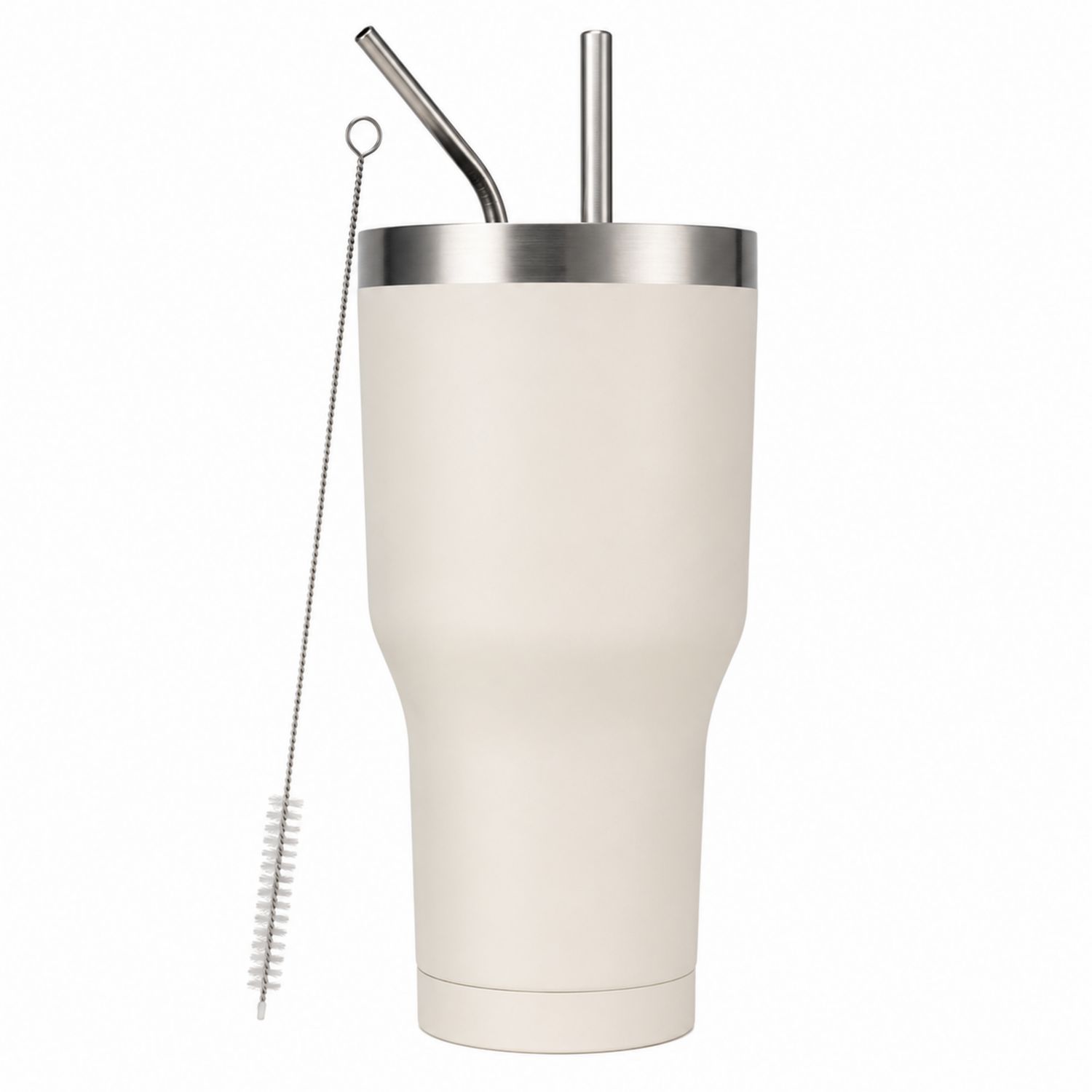 Beiger Thermobecher mit Edelstahl-Strohhalm, Doppelwandig, 500ml