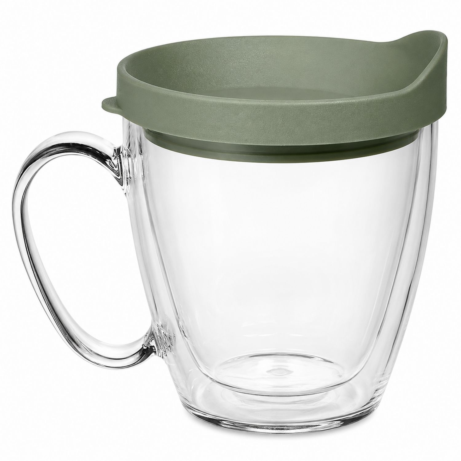 Doppelwandiger Glasbecher mit grünem Deckel, 350ml