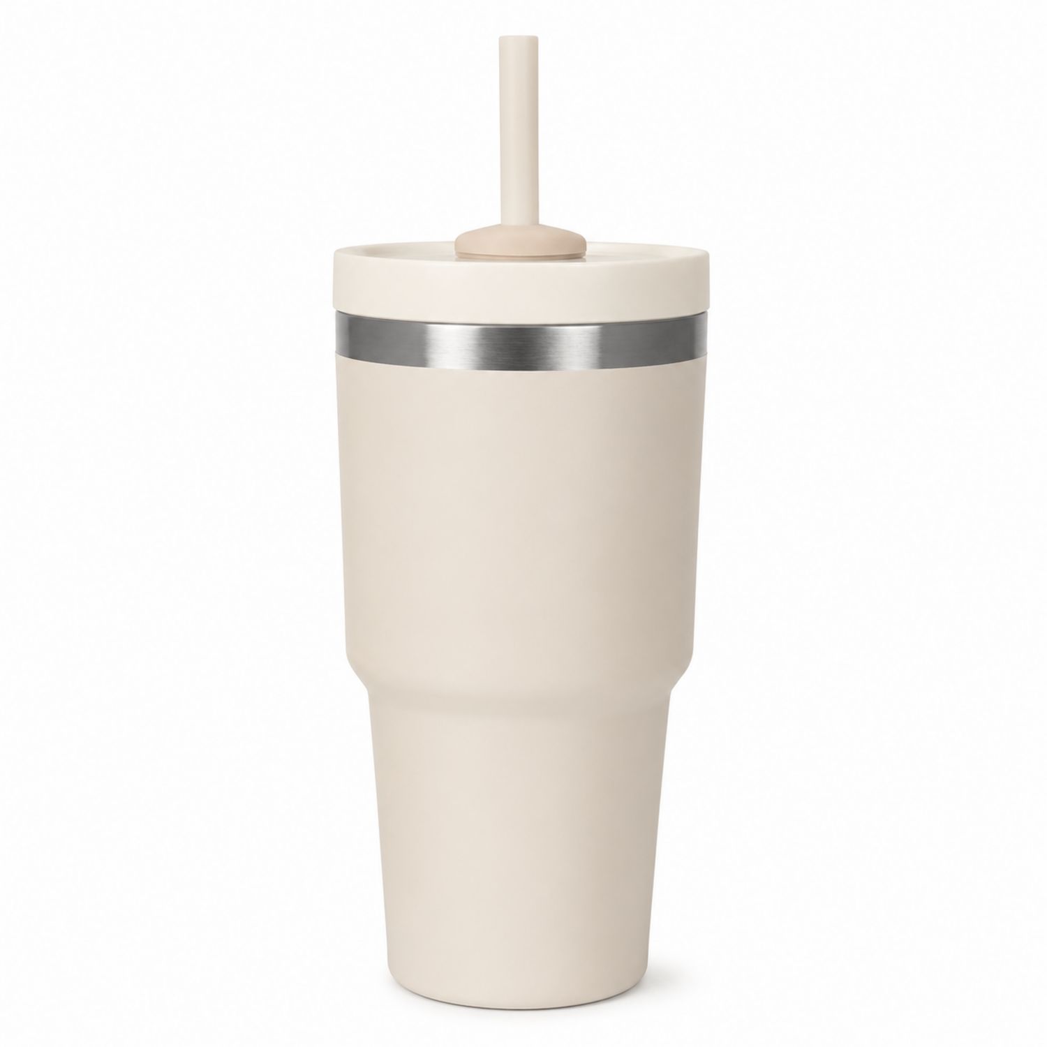 Beiger Thermobecher mit Strohhalm