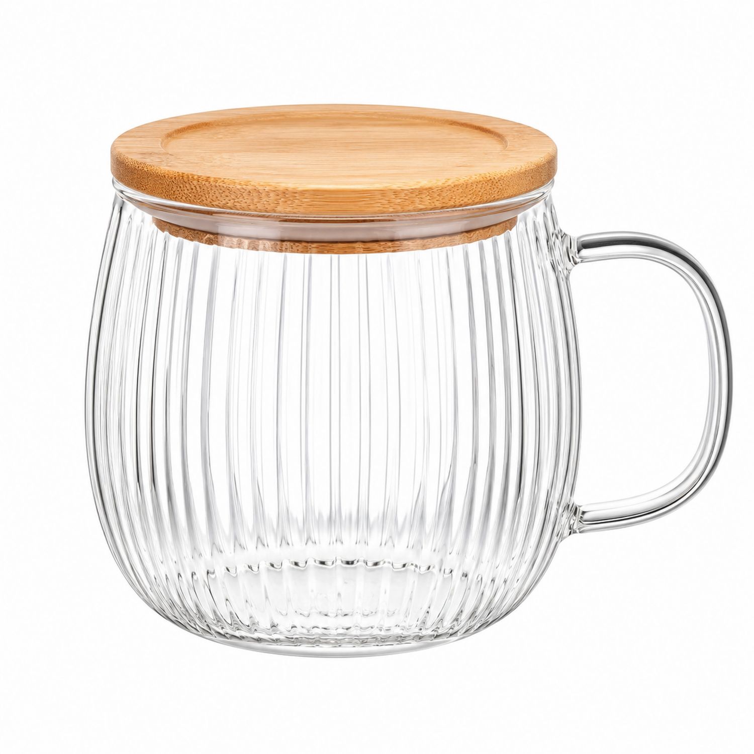 Glasbecher mit Bambusdeckel, 350ml, Transparent