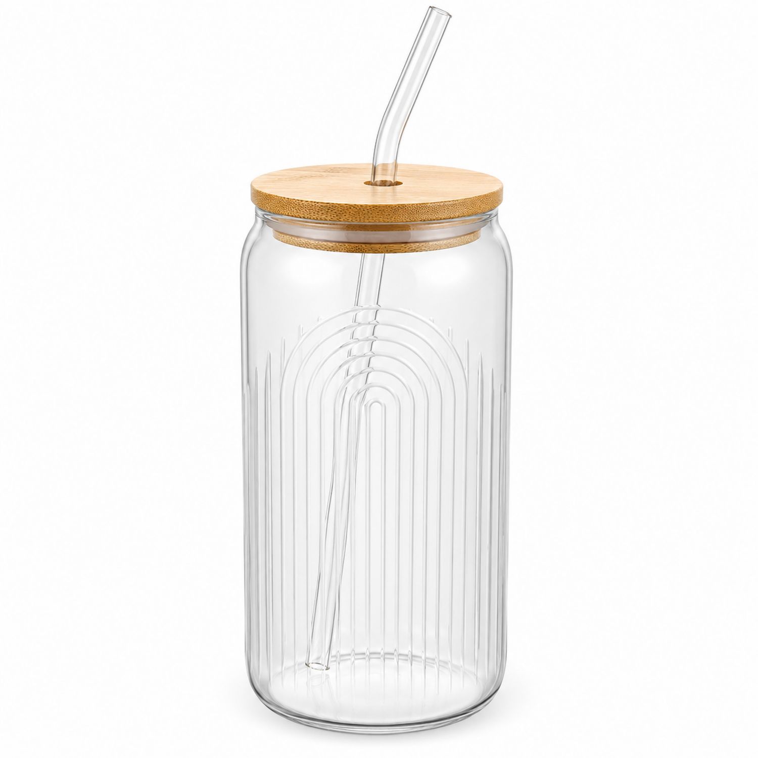 Trinkglas mit Glasstrohhalm und Bambusdeckel 700ml Transparent