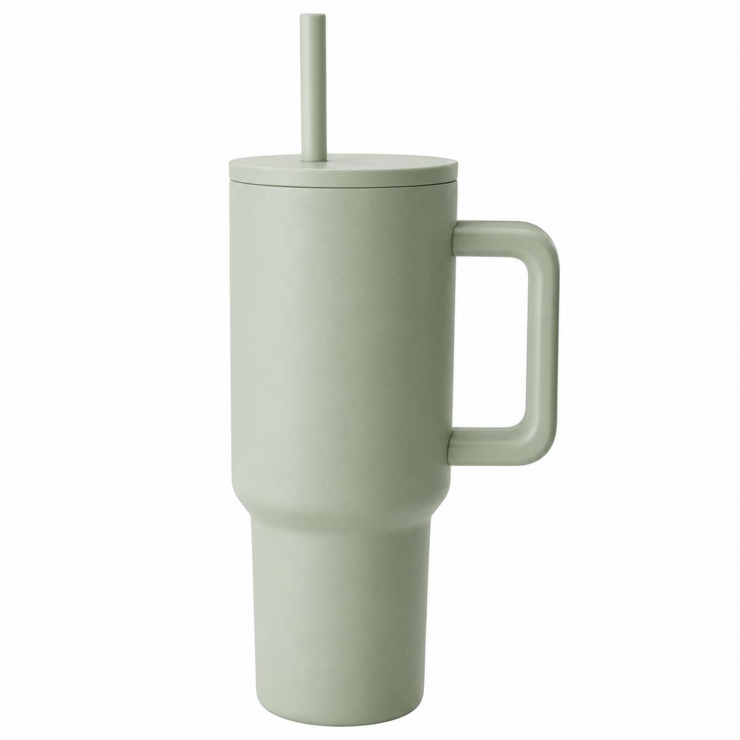 Grüner Thermobecher mit Strohhalm und Griff