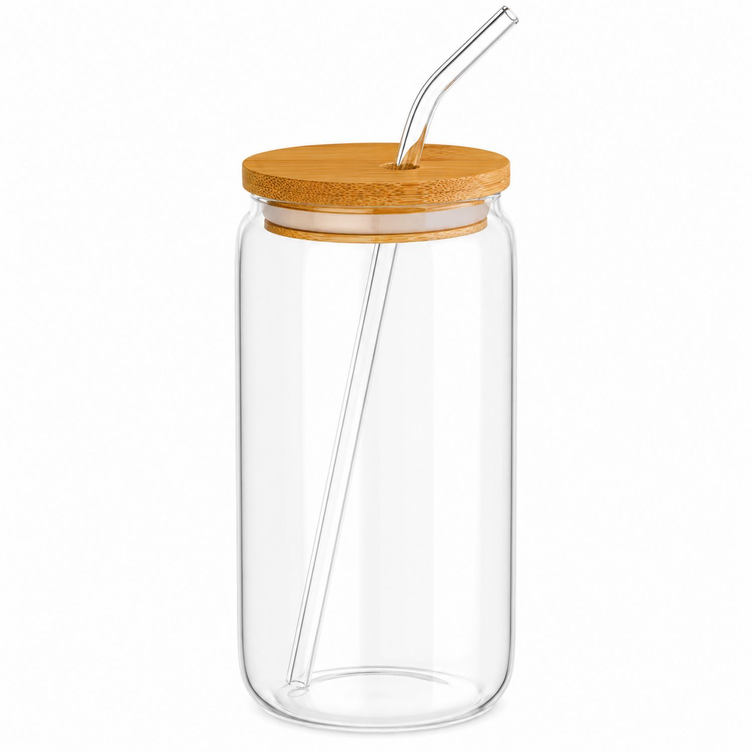 Klare Trinkflasche mit Bambusdeckel und Glastrinkhalm 500ml