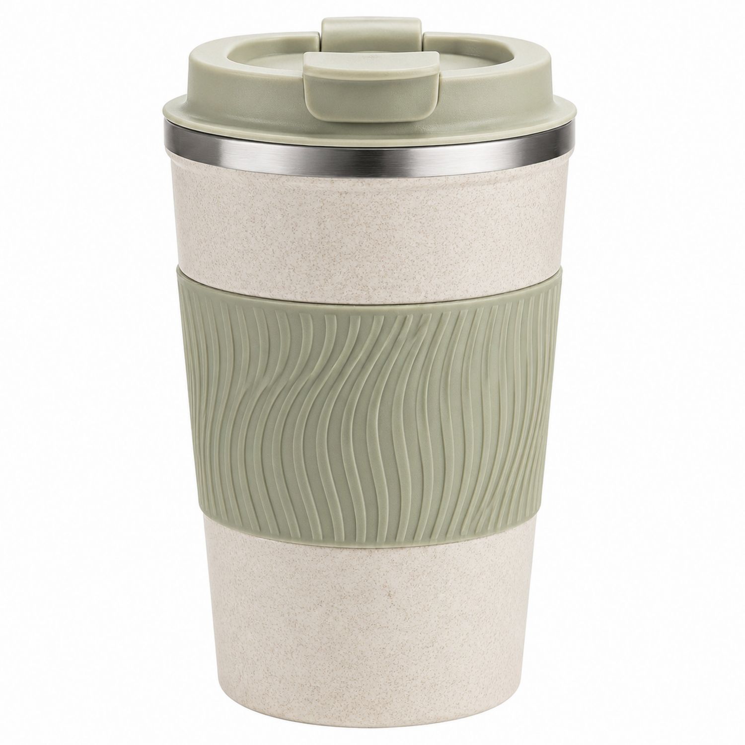 Isolierter Thermobecher 400ml mit Silikongriff Grün/Beige