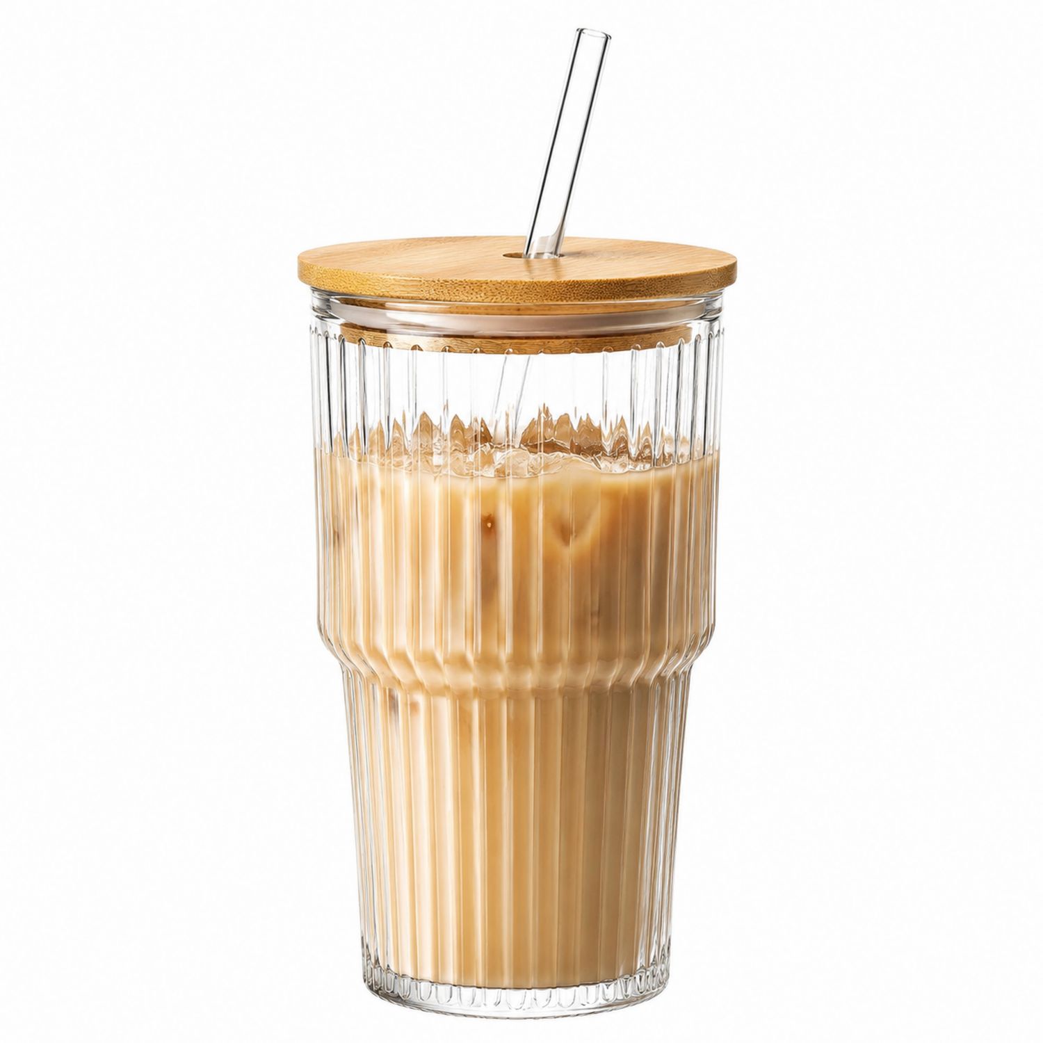 Trinkglas 500ml mit Bambusdeckel und Trinkhalm - Transparent