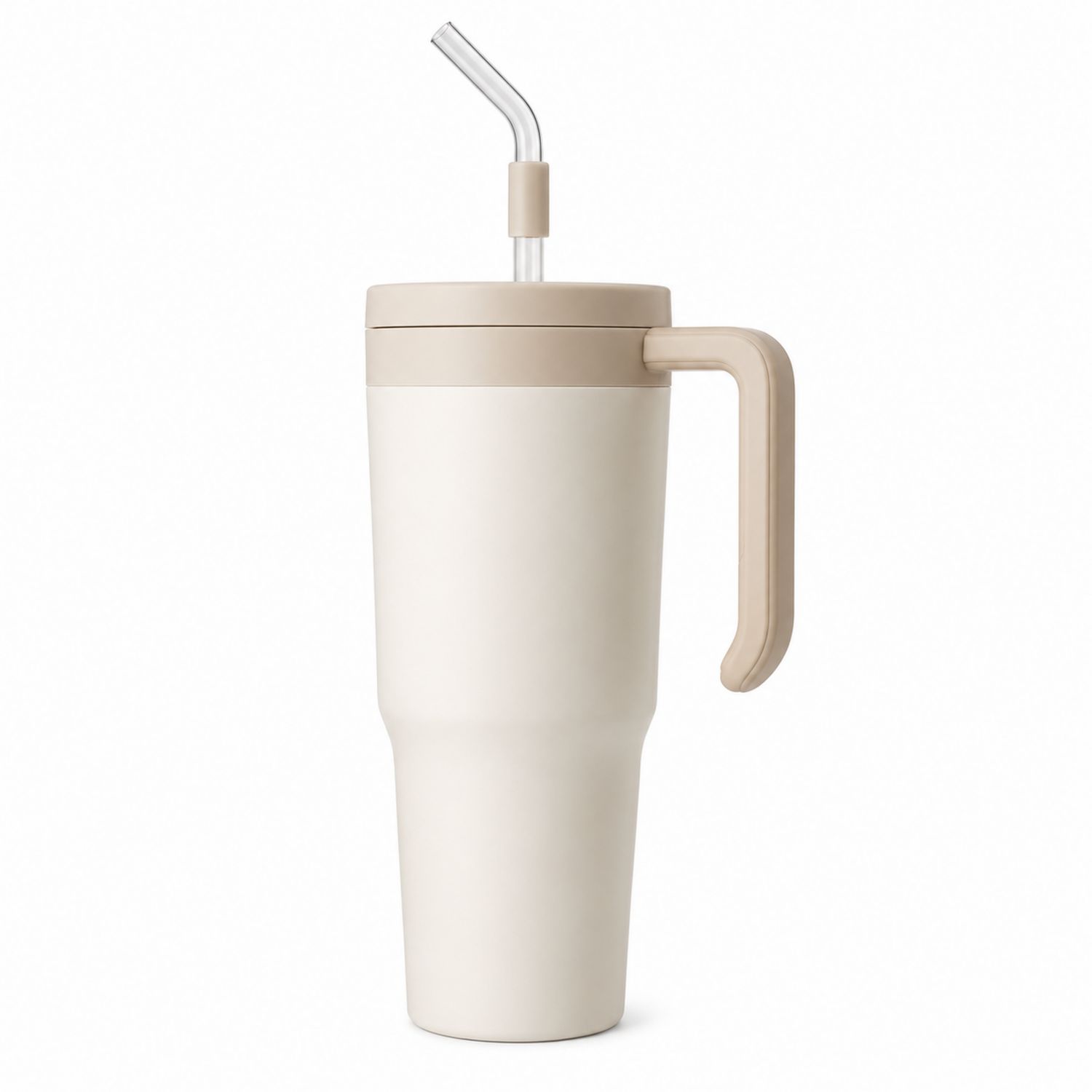 Thermo-Trinkbecher mit Griff und Strohhalm, 600ml, Elfenbein