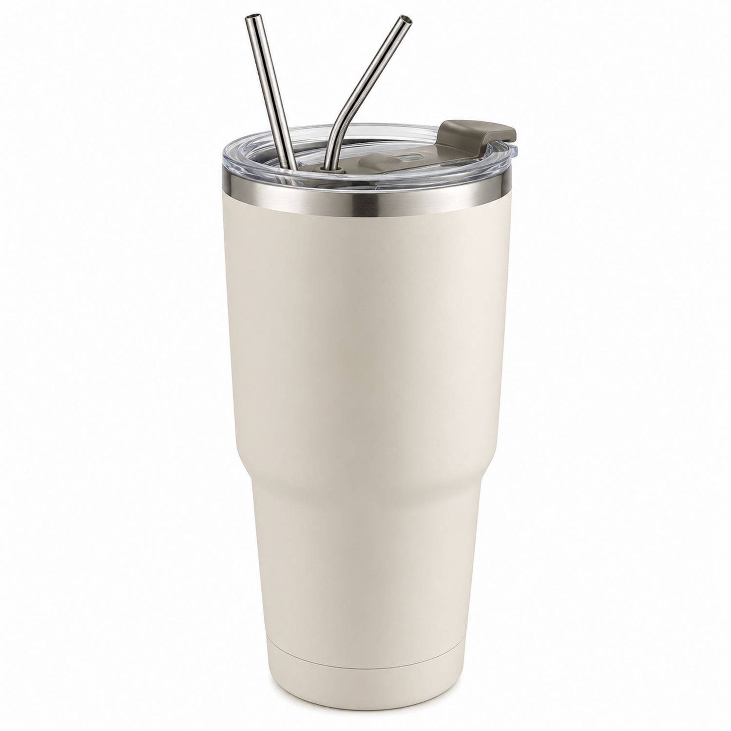 Vakuum-Isolierbecher Edelstahl Beige 900ml mit Doppelstrohhalm