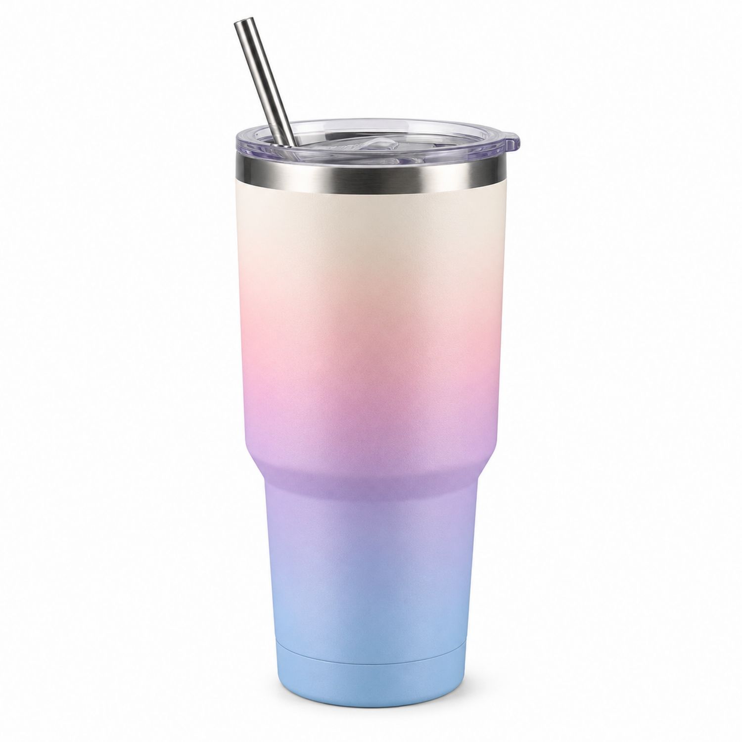 Thermobecher mit Edelstahlstrohhalm Rosa/Blau 500 ml