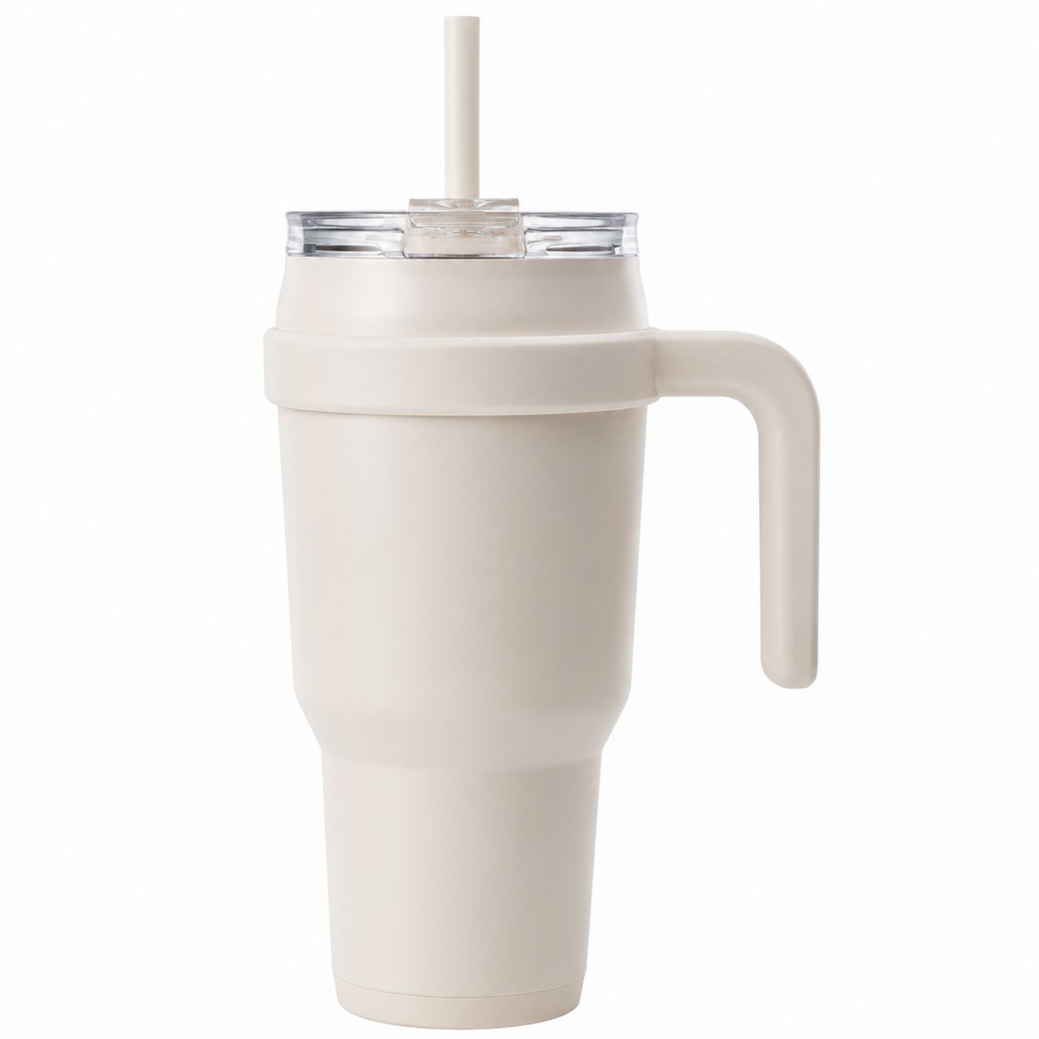 Beiger Thermobecher mit Strohhalm und Griff 500 ml