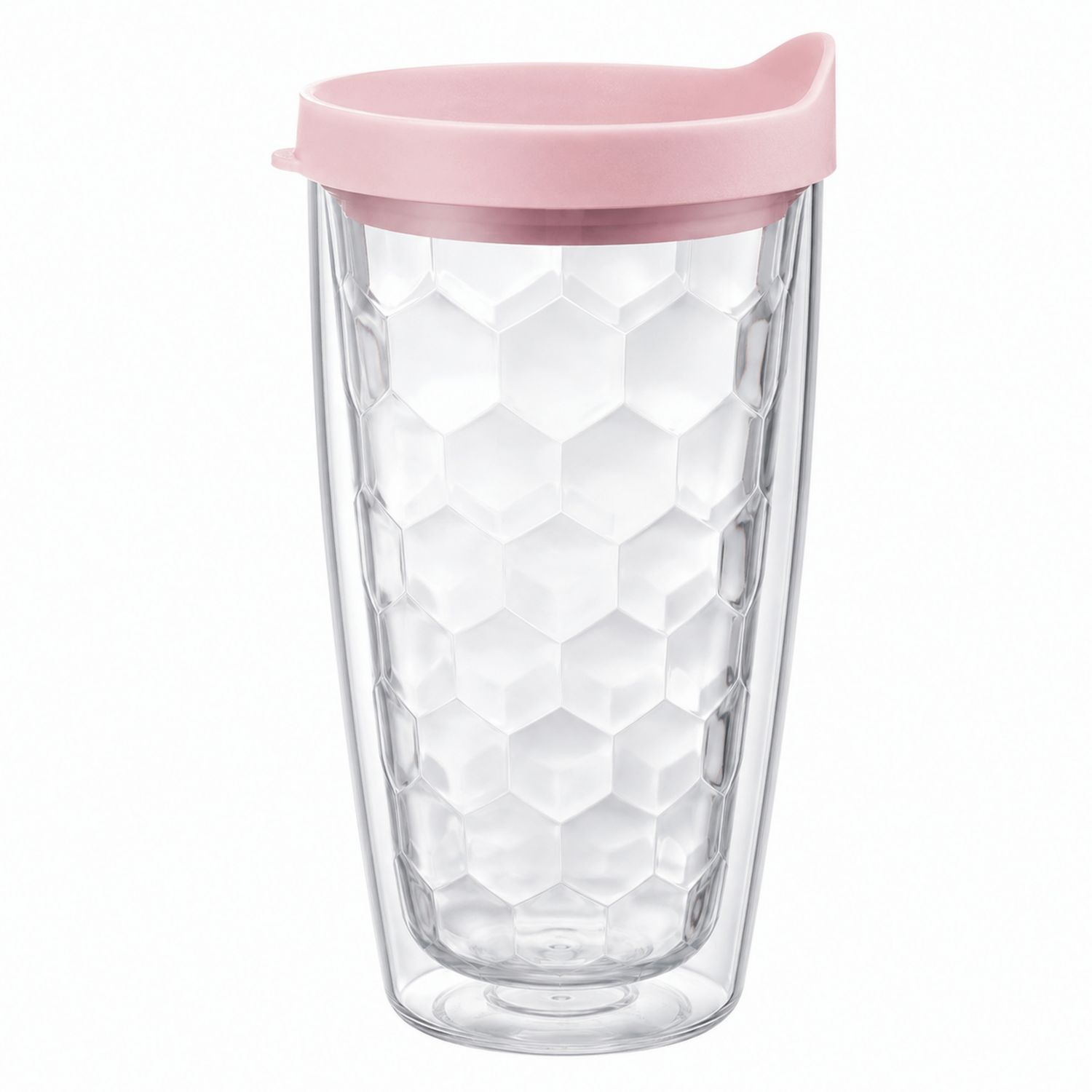 Doppelwandiger Thermobecher mit Honigwabenmuster, Rosa Deckel, 350ml