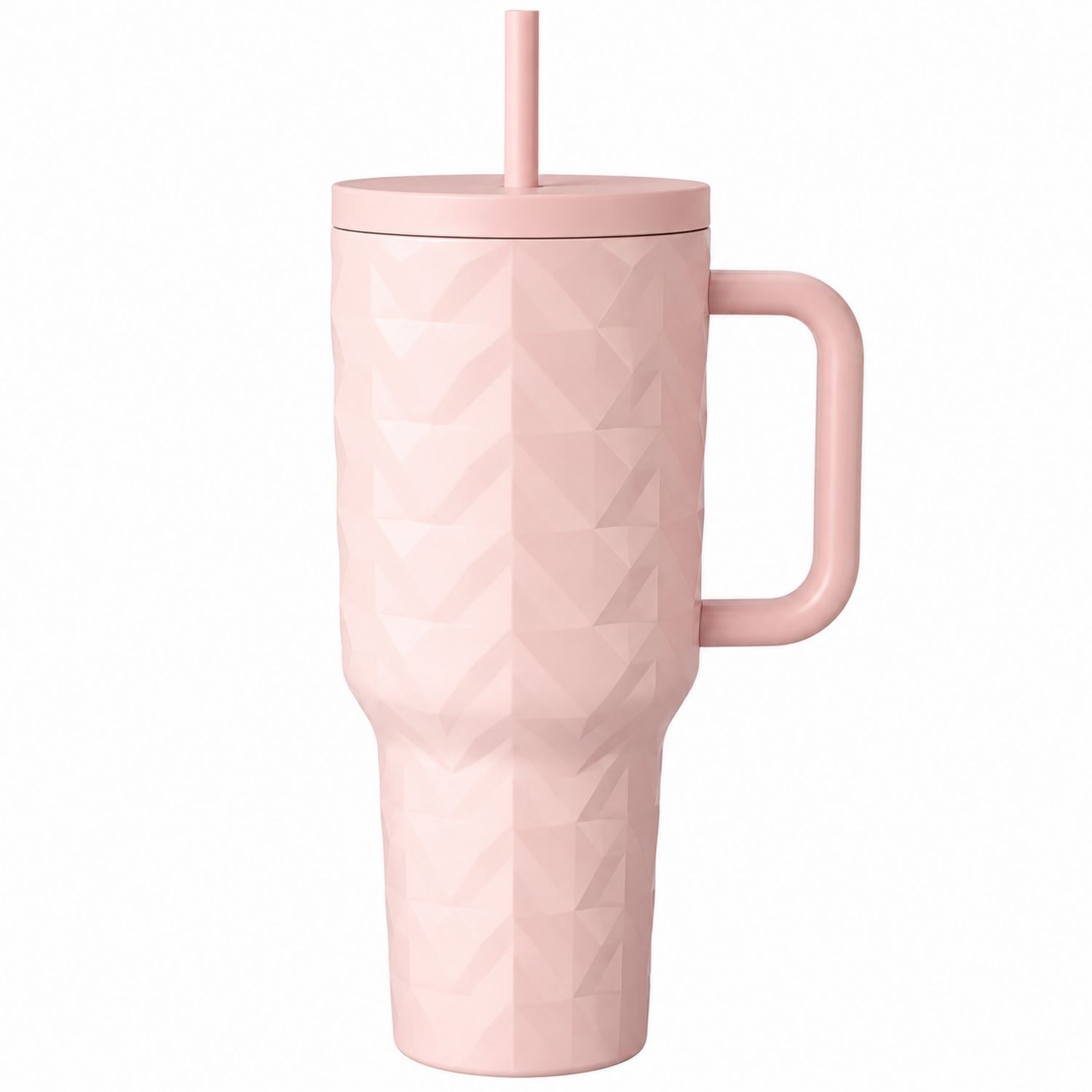 Rosa Thermobecher mit Strohhalm und geometrischem Design, 500ml