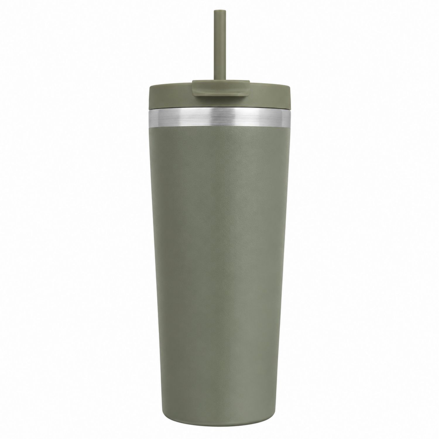 Thermobecher mit Strohhalm Olivgrün 500 ml Doppelwandig