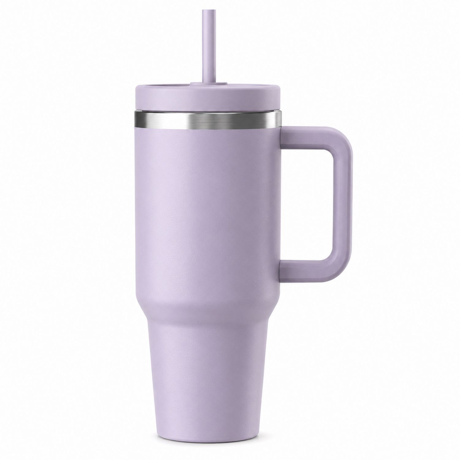 Lila Thermobecher mit Griff und Strohhalm 500ml