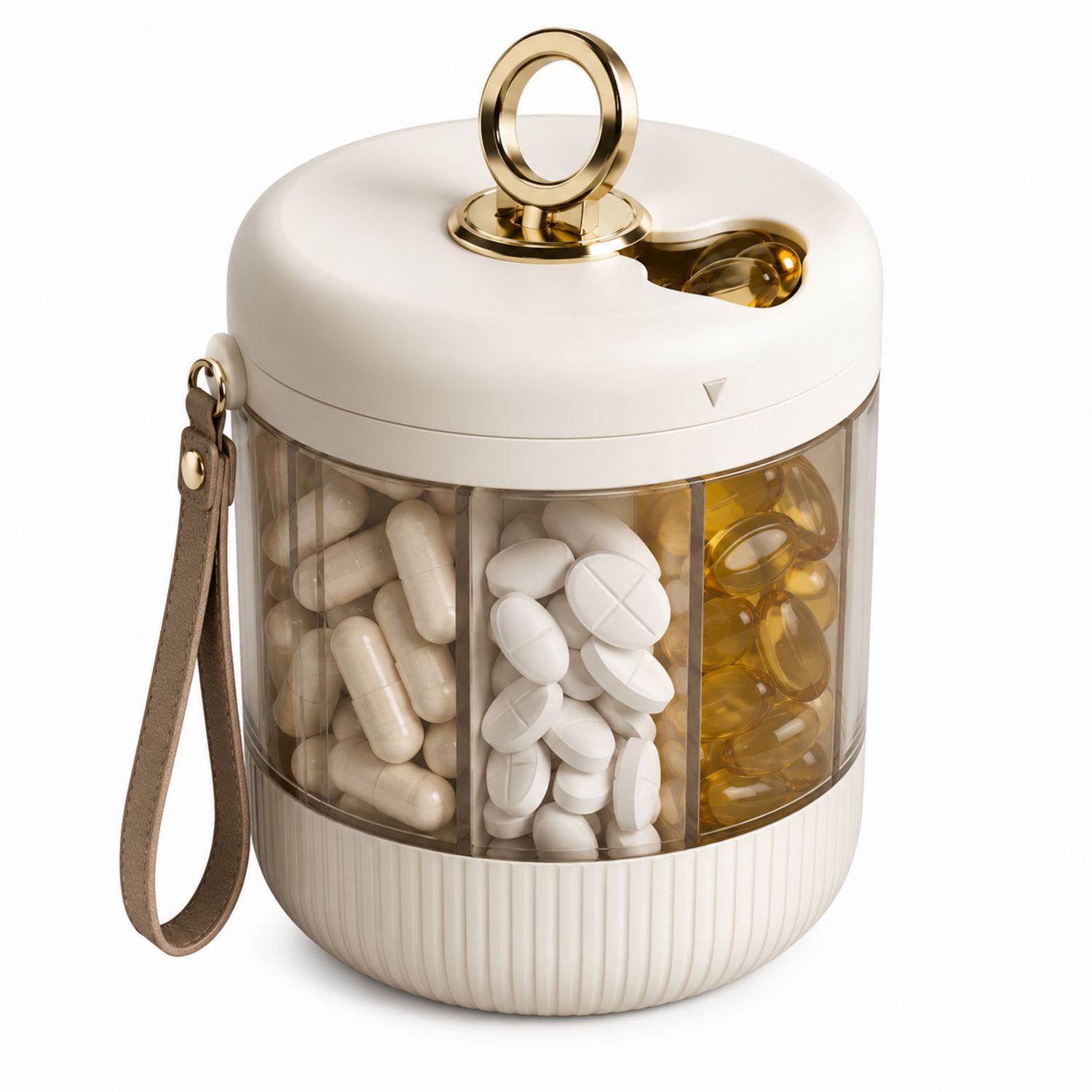 Contenitore Portapillole Rotondo con Manico Beige