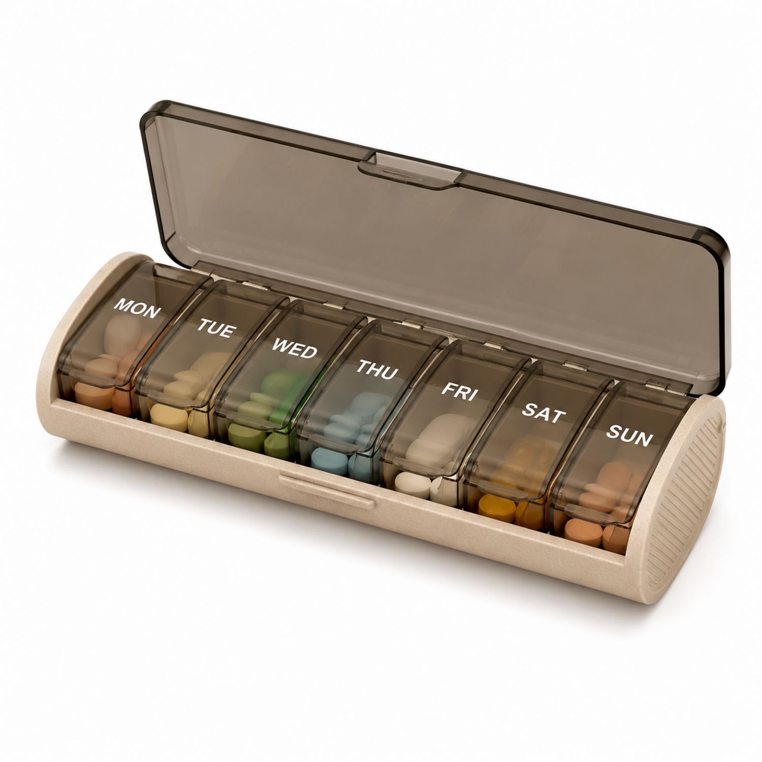 Portapillole Settimanale con 7 Scomparti Trasparente Beige