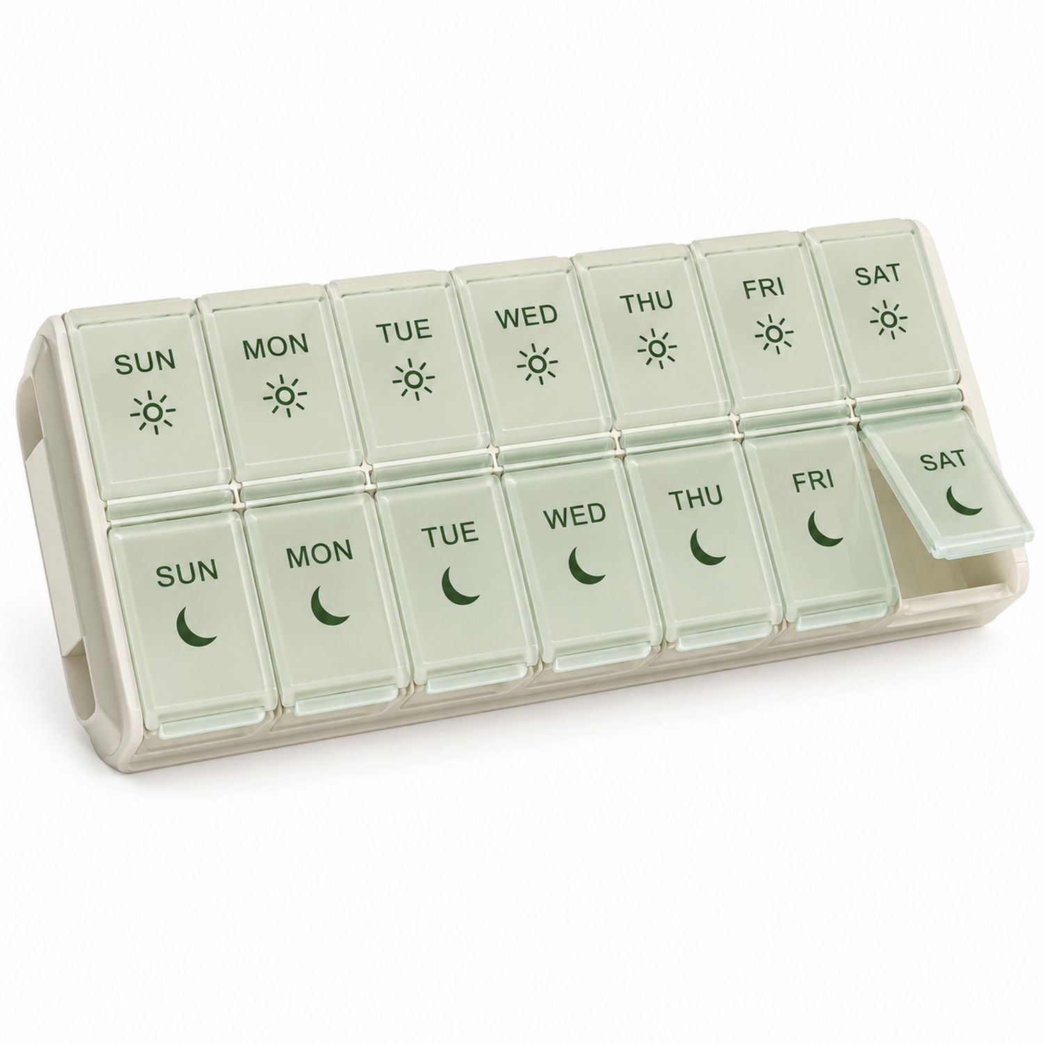 Organizzatore settimanale pillole 14 scomparti verde chiaro