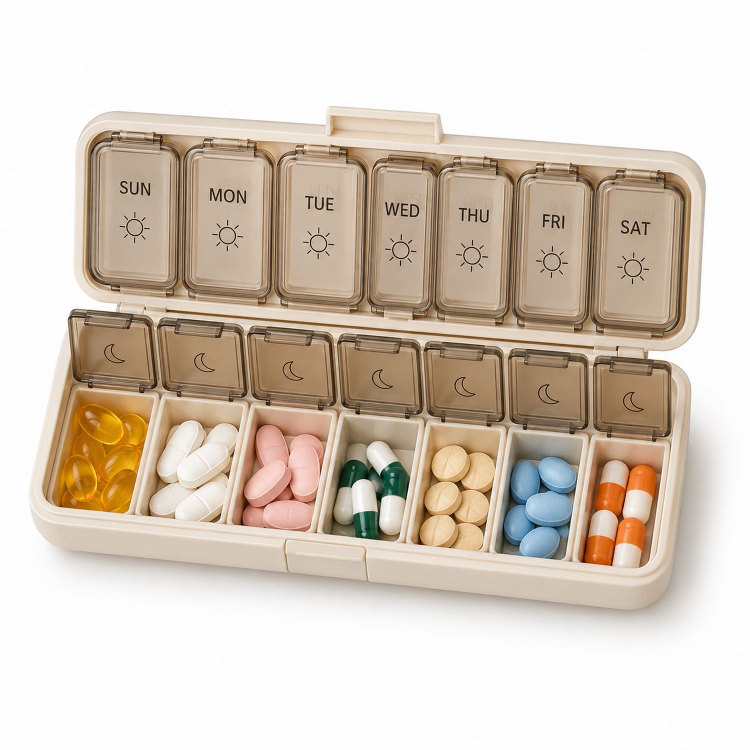 Organizer settimanale per pillole 14 scomparti beige