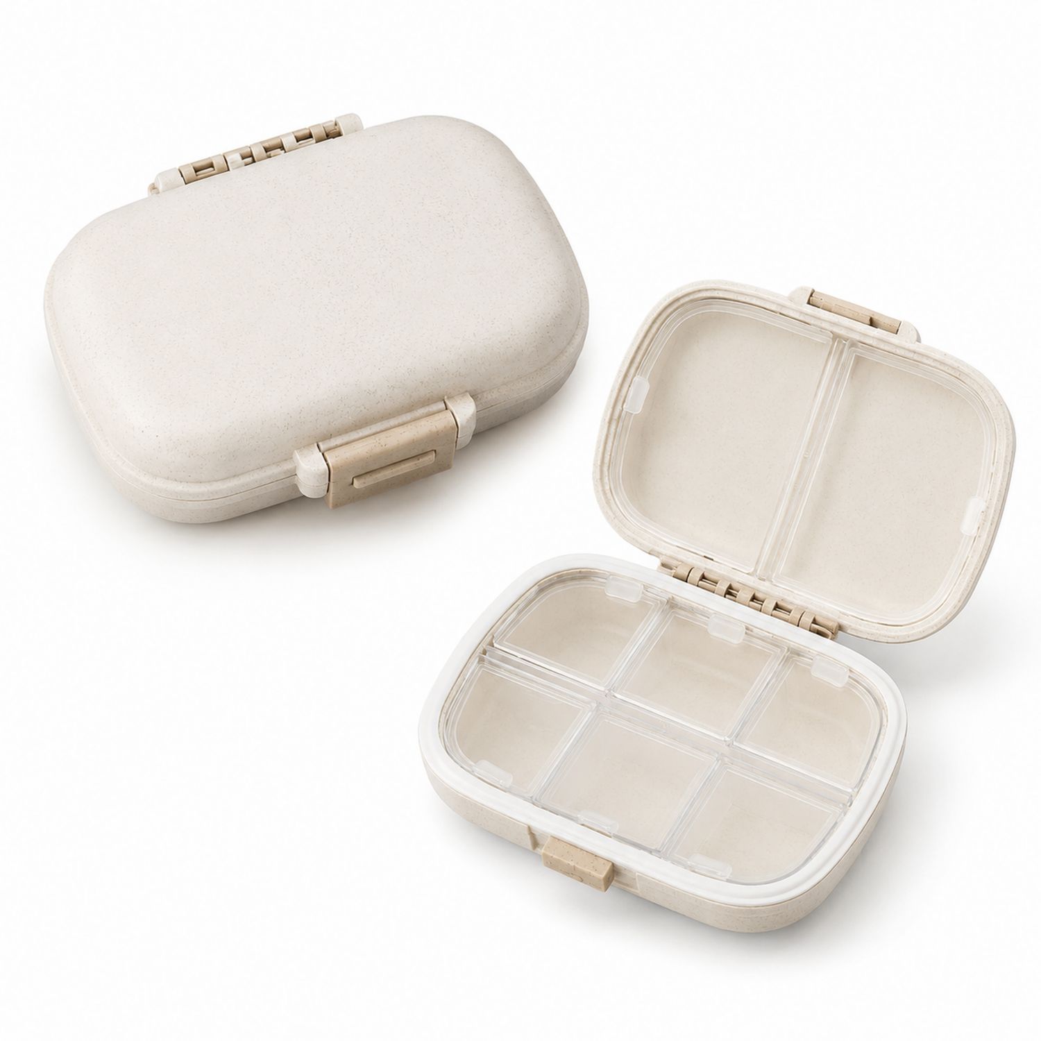 Scatola Portapillole Compatta a 6 Scomparti, Color Beige