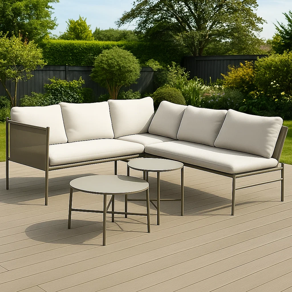 Outdoor Lounge Set Stahl Cremeweiß Inkl. 2 Kaffeetische-decorelude