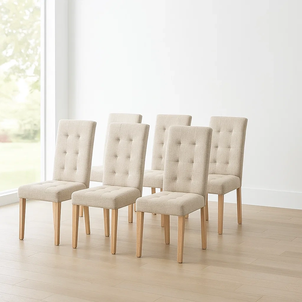 6er Set Esszimmerstühle Leinen Holzbeine Beige-decorelude