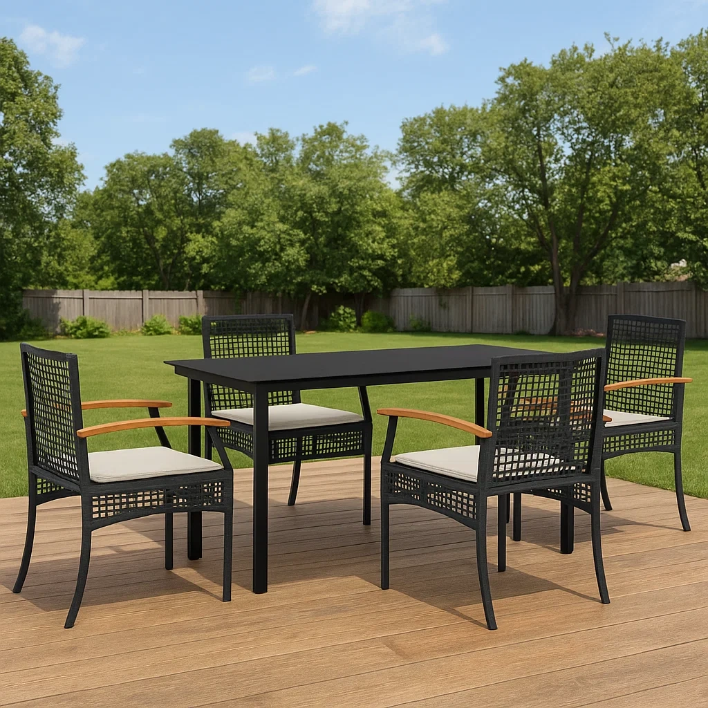 Gartenmöbel Set Schwarz Aluminium mit Holzarmlehnen-decorelude