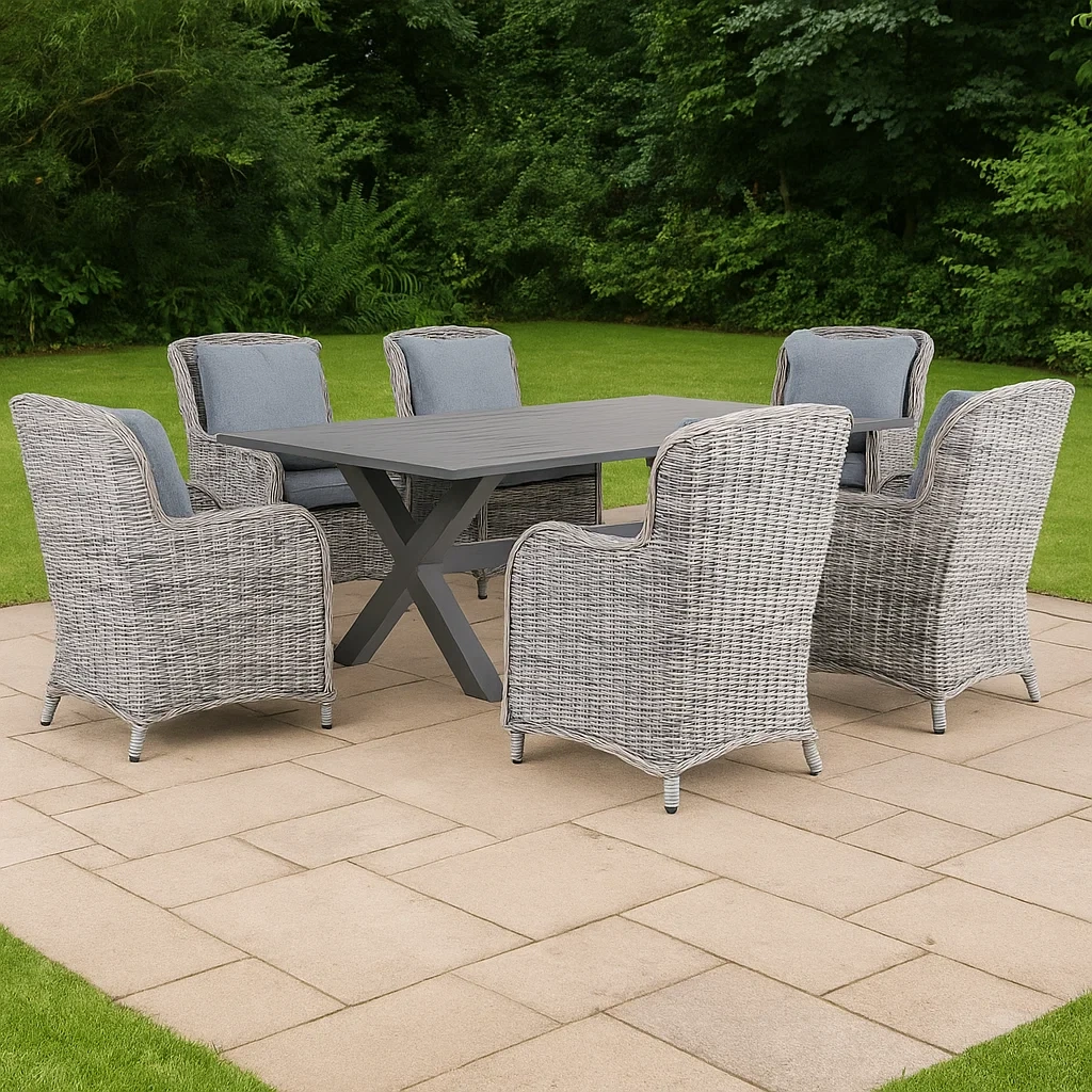 Gartenmöbelset aus Polyrattan, Grau, 6 Stühle-decorelude