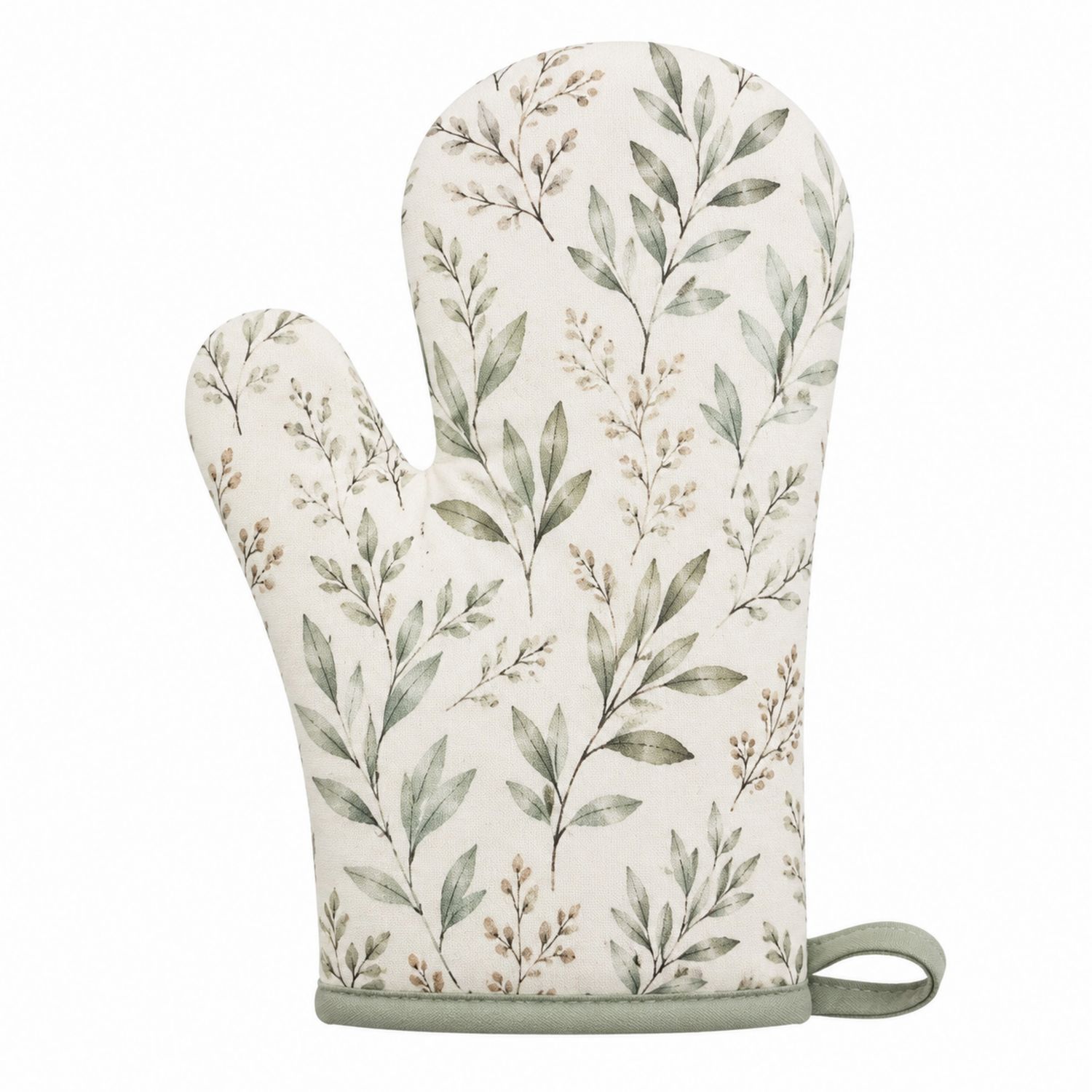 Ofenhandschuh mit Blätterdesign in Creme/Grün-Cavessaliving