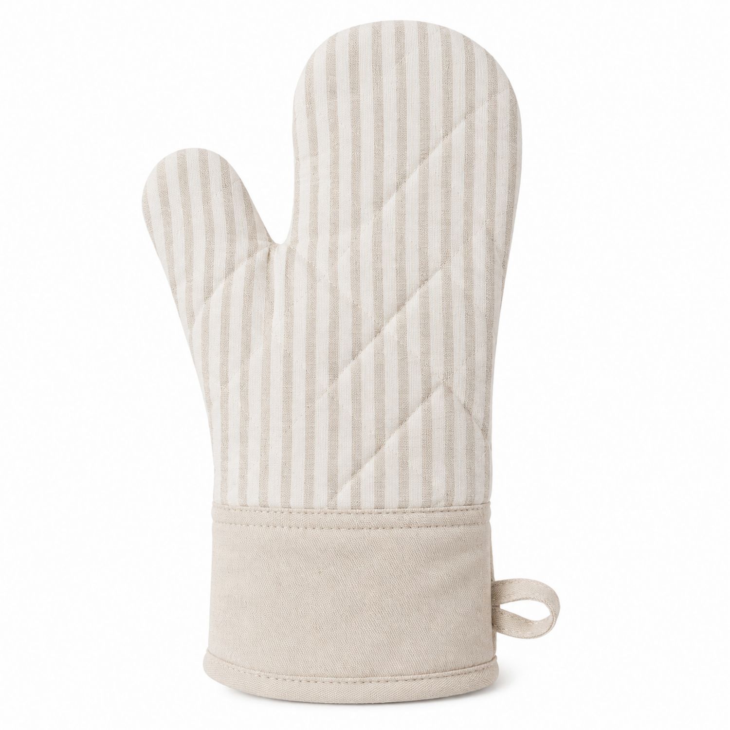 Gestreifter Ofenhandschuh Beige/Weiß 30x18 cm-Cavessaliving
