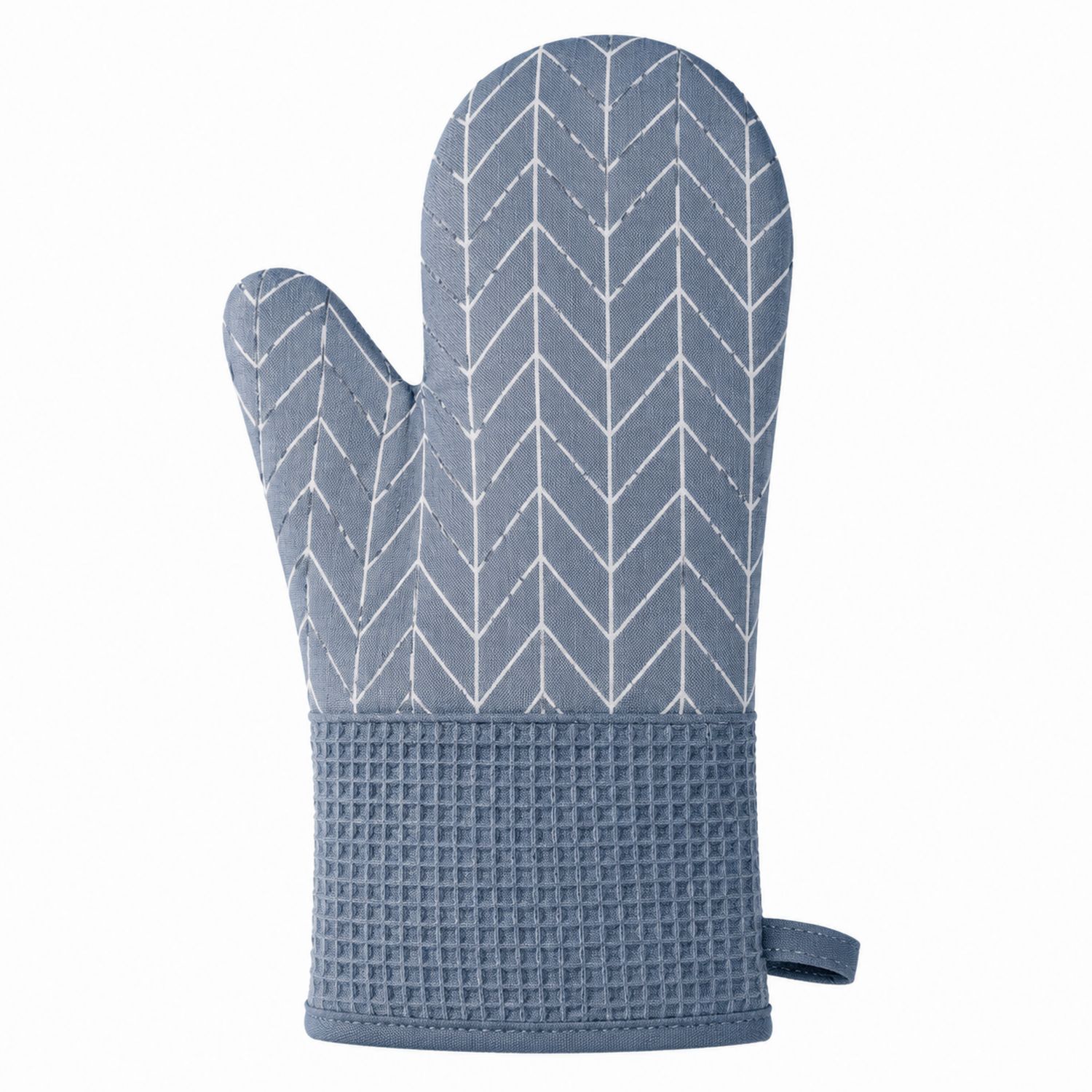 Ofenhandschuh Fischgrätenmuster Blau 30x17cm-Cavessaliving