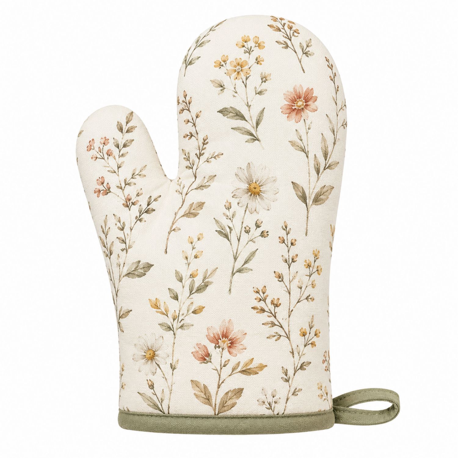 Ofenhandschuh mit floralen Muster in Weiß/Grün/Rosa-Cavessaliving