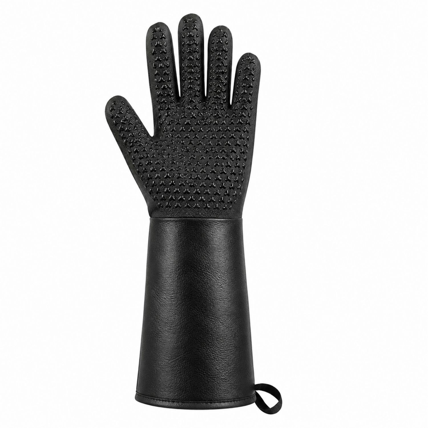 Schwarzer hitzebeständiger Grillhandschuh mit rutschfester Oberfläche-Cavessaliving