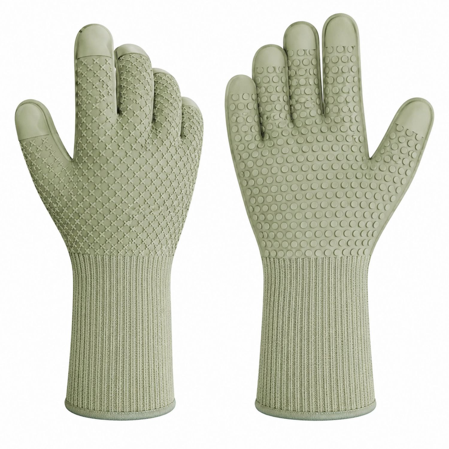 Hitzebeständige Silikon-Küchenhandschuhe Olivgrün Rutschfest 30cm-Cavessaliving