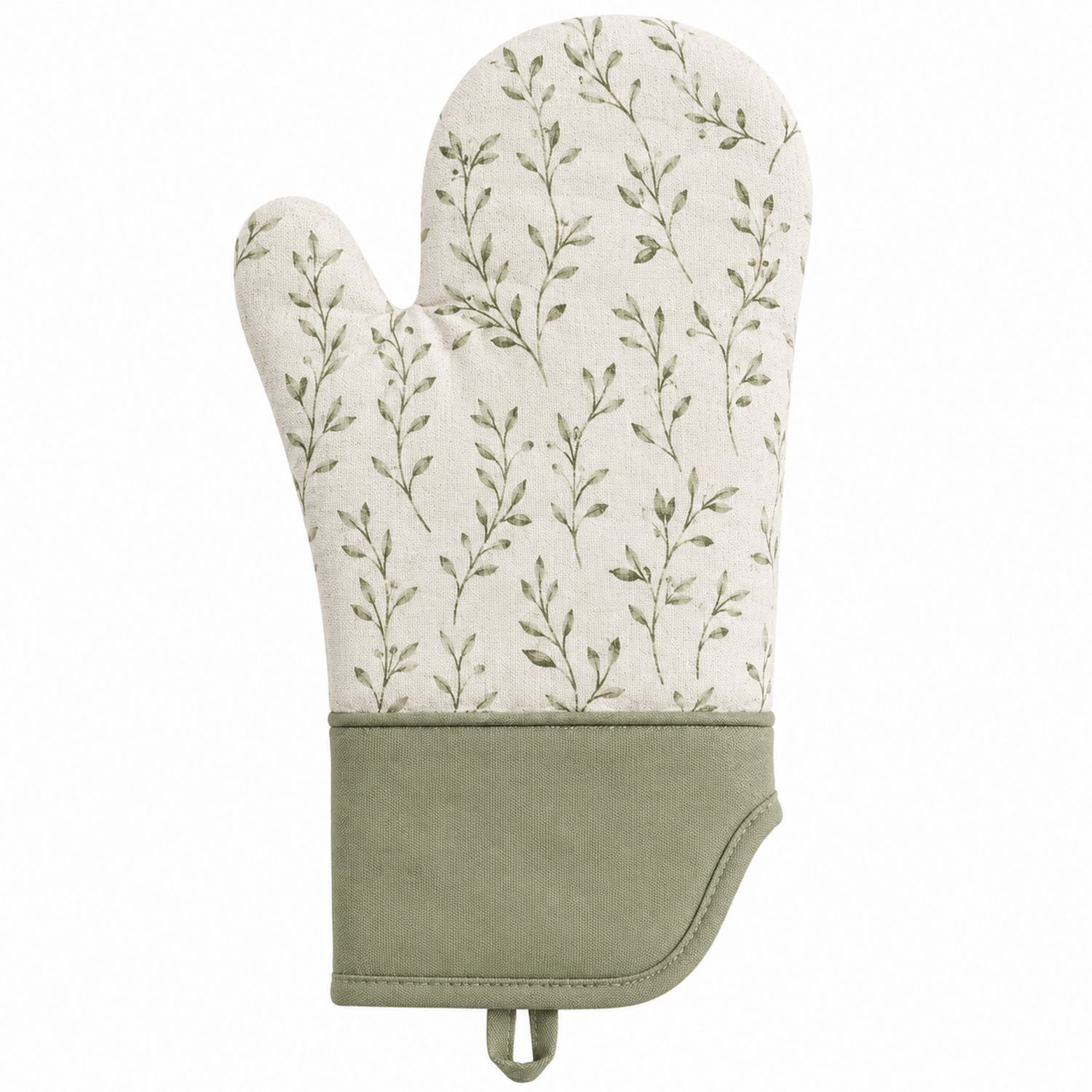 Hitzebeständiger Ofenhandschuh mit Pflanzenmuster Beige/Grün-Cavessaliving
