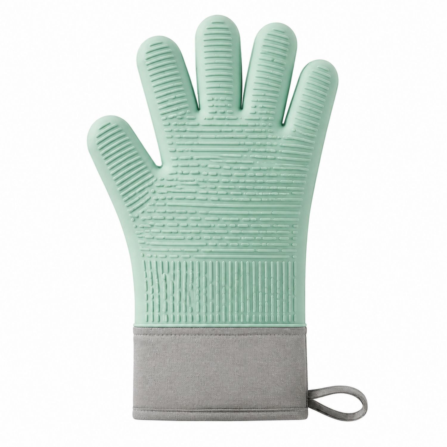 Hitzebeständiger Silikon-Handschuh Mintgrün mit Grauem Rand-Cavessaliving