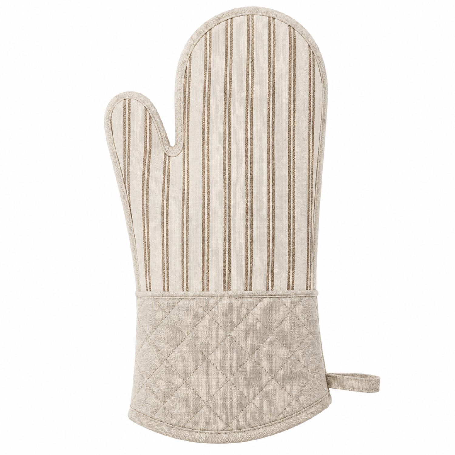 Gestreifter Ofenhandschuh Beige mit Aufhängeschlaufe-Cavessaliving