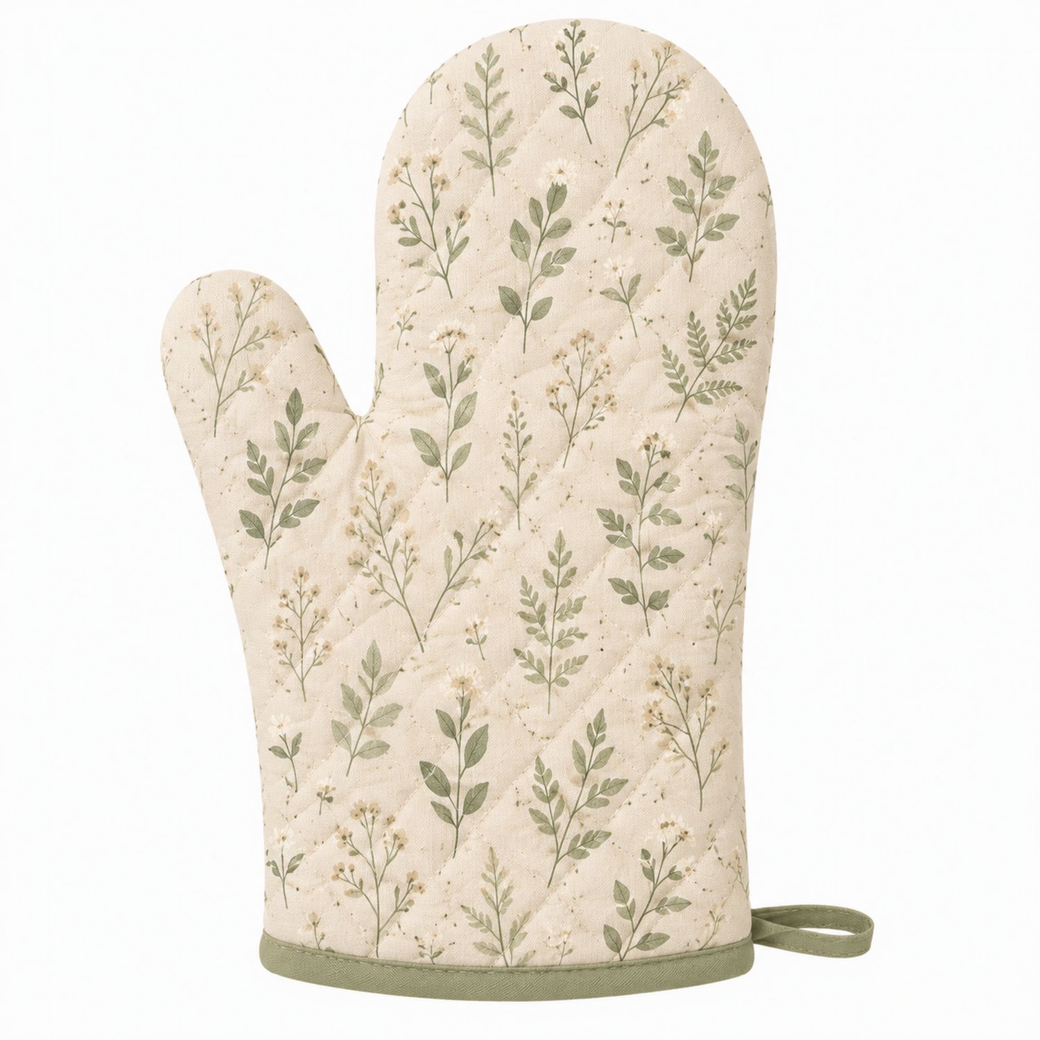 Ofenhandschuh mit Blumenmuster in Beige und Grün, 30 cm-Cavessaliving