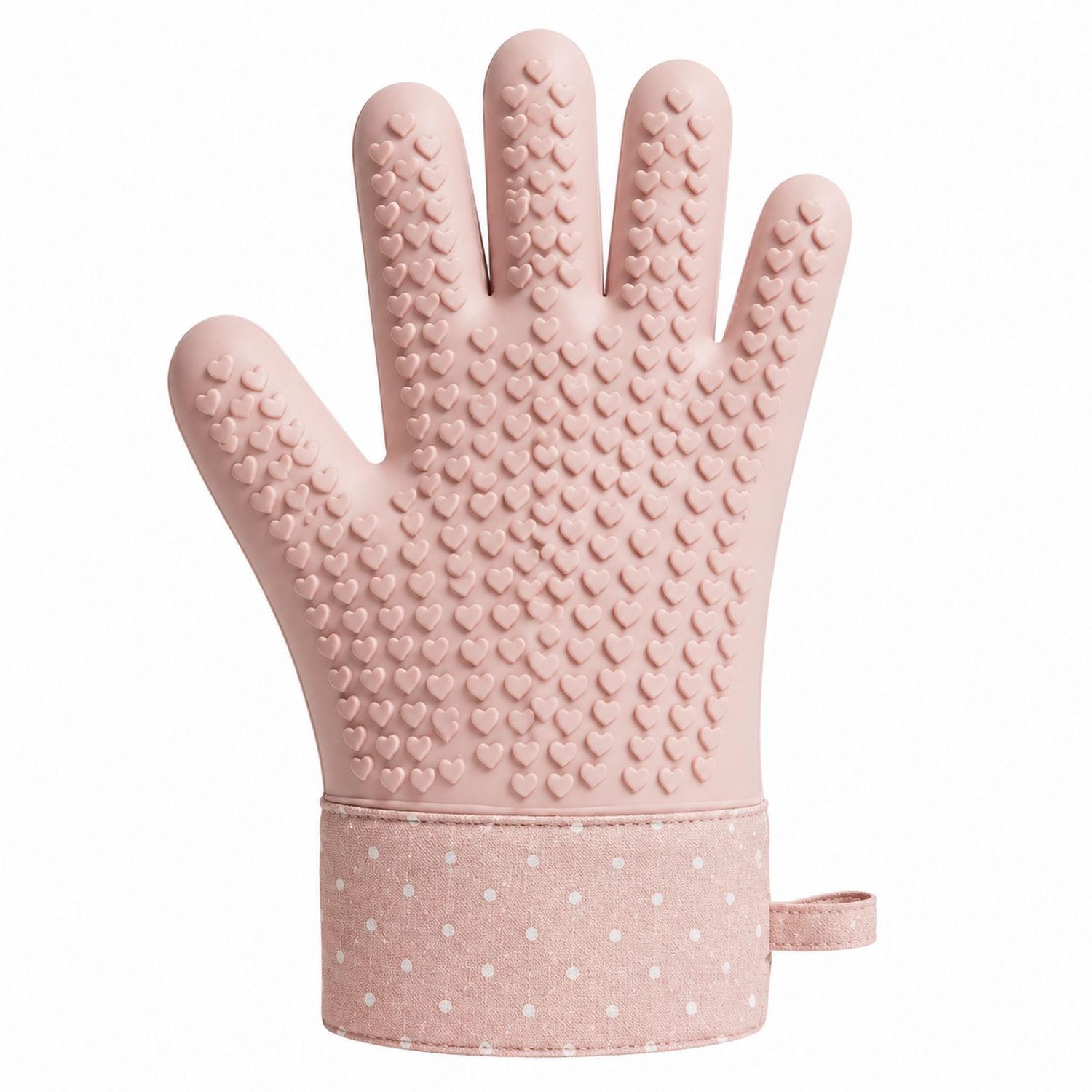 Rosa hitzebeständiger Anti-Rutsch-Handschuh mit Herzstruktur und Aufhängeschlaufe-Cavessaliving