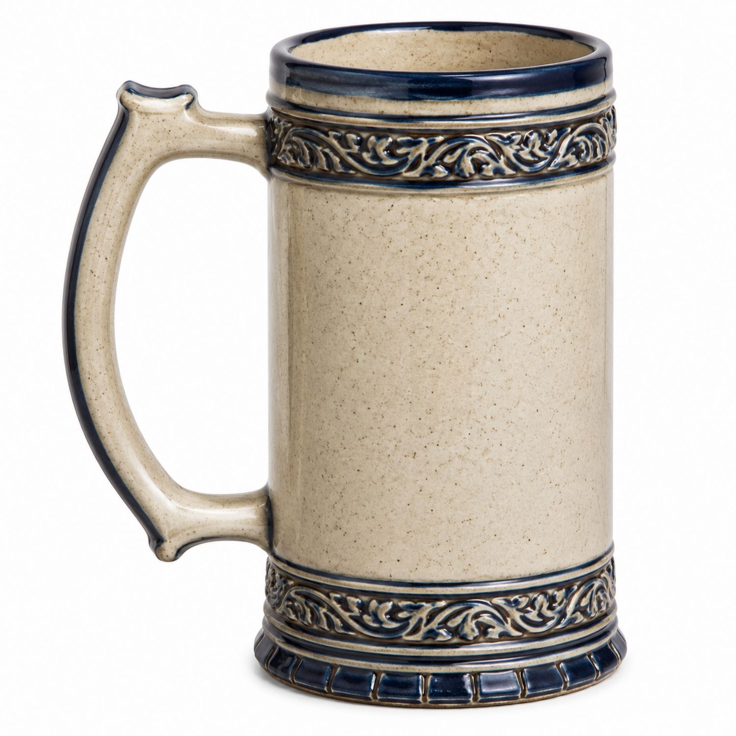 Keramikkrug mit Reliefverzierungen, 500ml, Beige und Blau