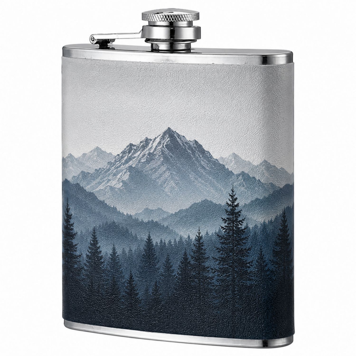 Flachmann mit Gebirgsmotiv 177 ml - Silber/Blau